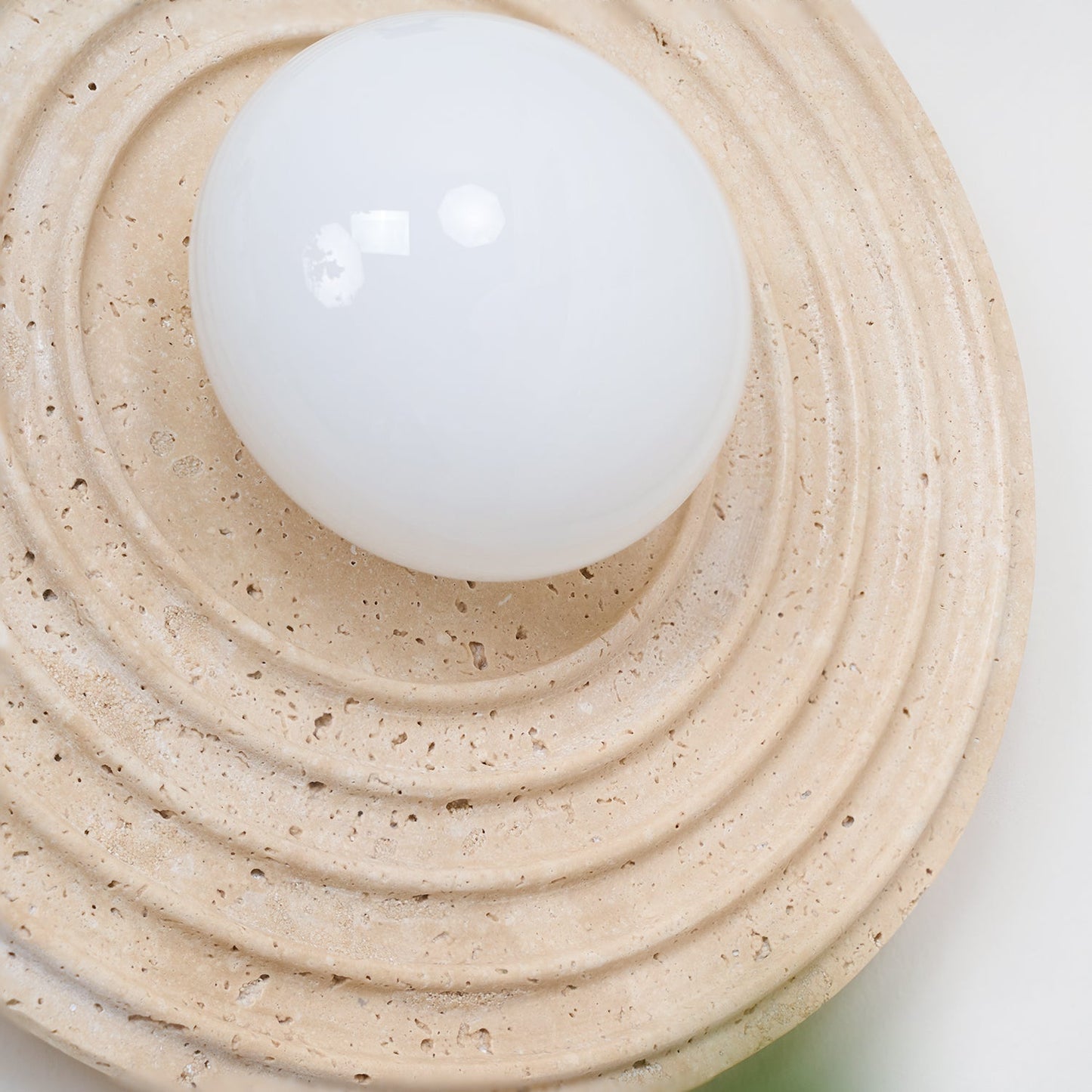 Growth Ring Wall Lamp | Yellow Travertine, Wood, Glass | Beige, Dark Walnut, Wood Color