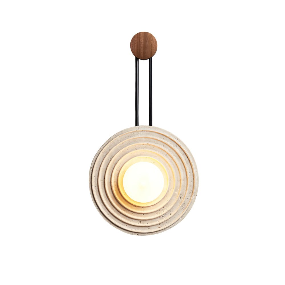 Growth Ring Wall Lamp | Yellow Travertine, Wood, Glass | Beige, Dark Walnut, Wood Color