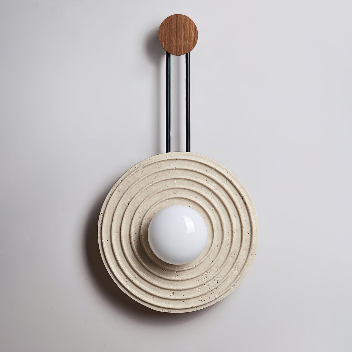 Growth Ring Wall Lamp | Yellow Travertine, Wood, Glass | Beige, Dark Walnut, Wood Color