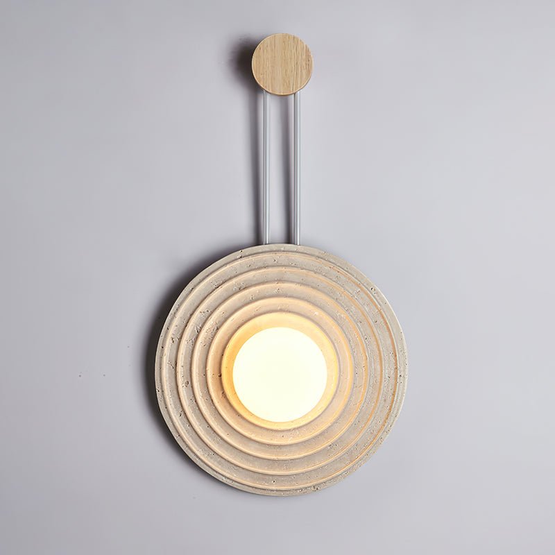 Growth Ring Wall Lamp | Yellow Travertine, Wood, Glass | Beige, Dark Walnut, Wood Color