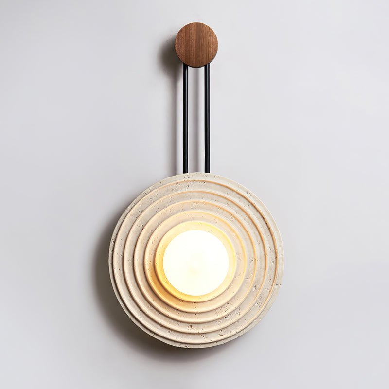 Growth Ring Wall Lamp | Yellow Travertine, Wood, Glass | Beige, Dark Walnut, Wood Color