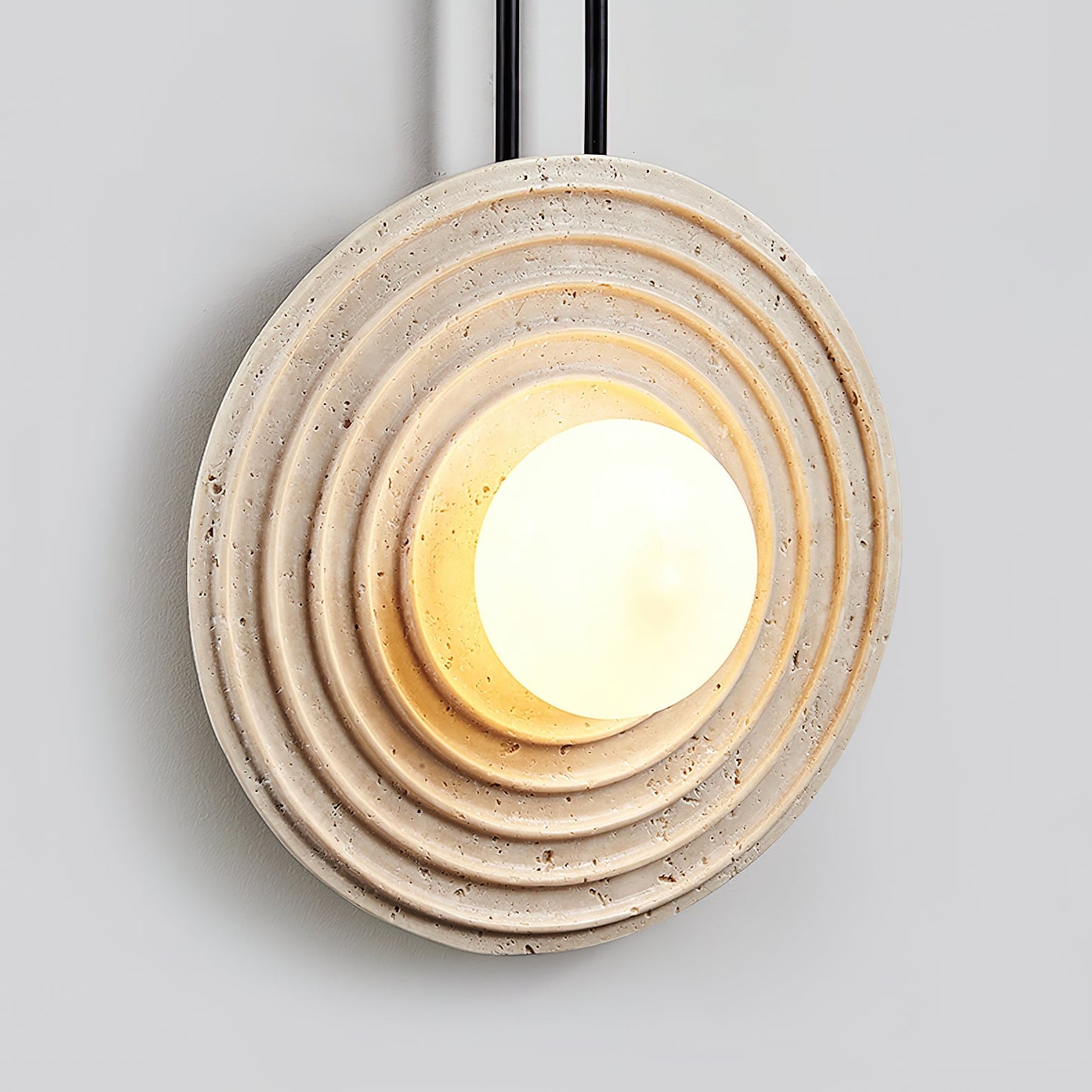 Growth Ring Wall Lamp | Yellow Travertine, Wood, Glass | Beige, Dark Walnut, Wood Color