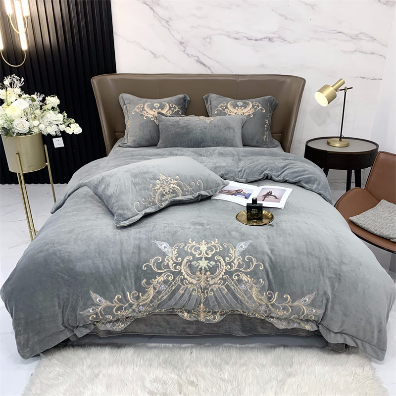 Amara Grey Duvet Cover Set (Soft Velvet Fleece)