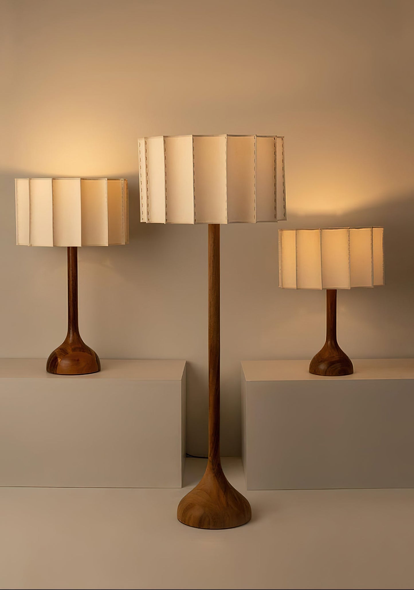 Hakka Table Lamp | Oak Base | Beige Shade | 30cm or 40cm Options