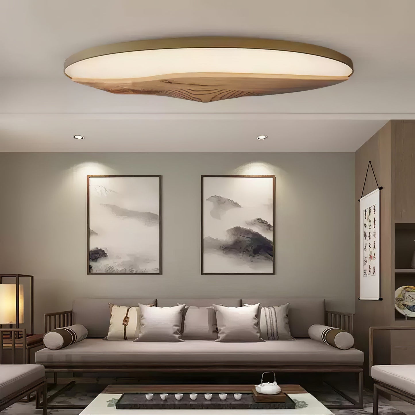 Half-Mountain Ceiling Lamp | Wood, Metal, Acrylic | White Shade