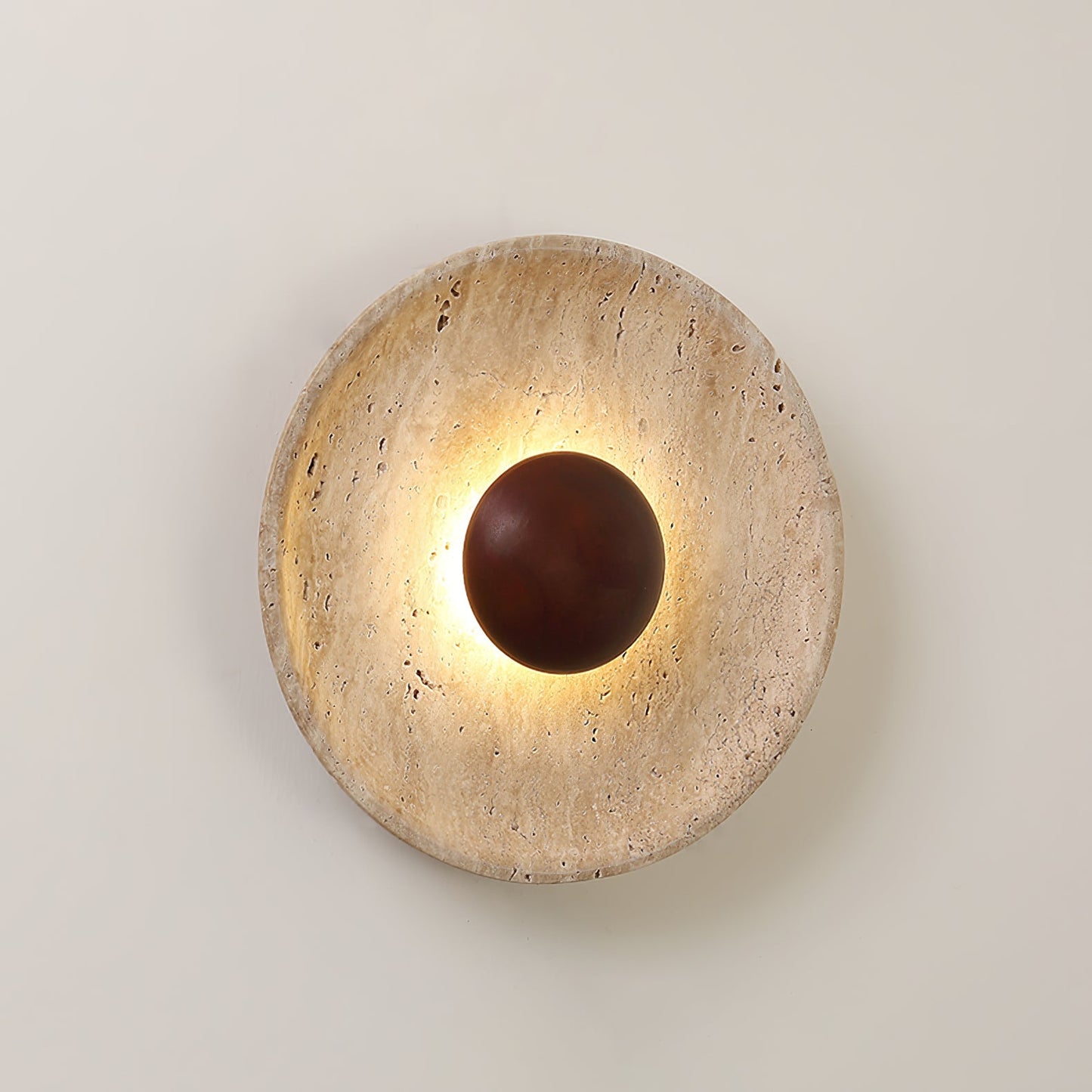 Halo Travertine Wall Light | Yellow Travertine & Wood | 25cm