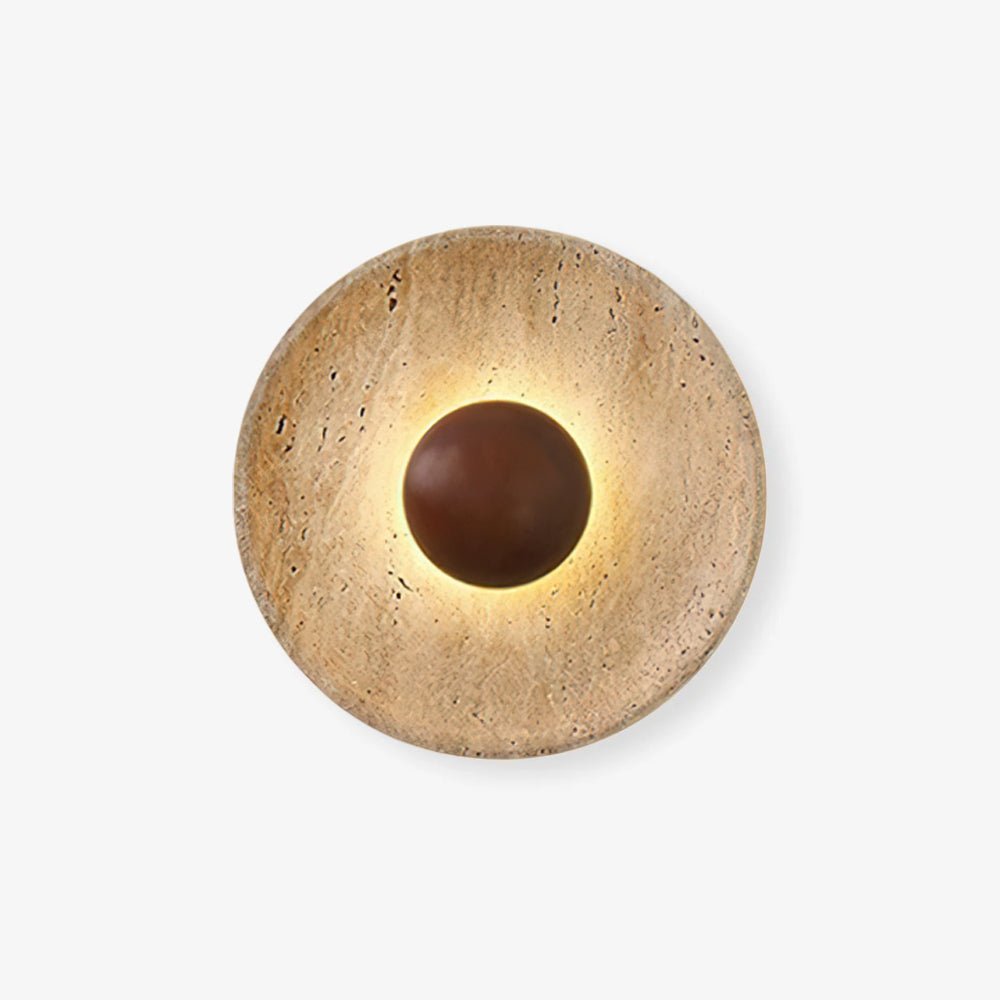 Halo Travertine Wall Light | Yellow Travertine & Wood | 25cm