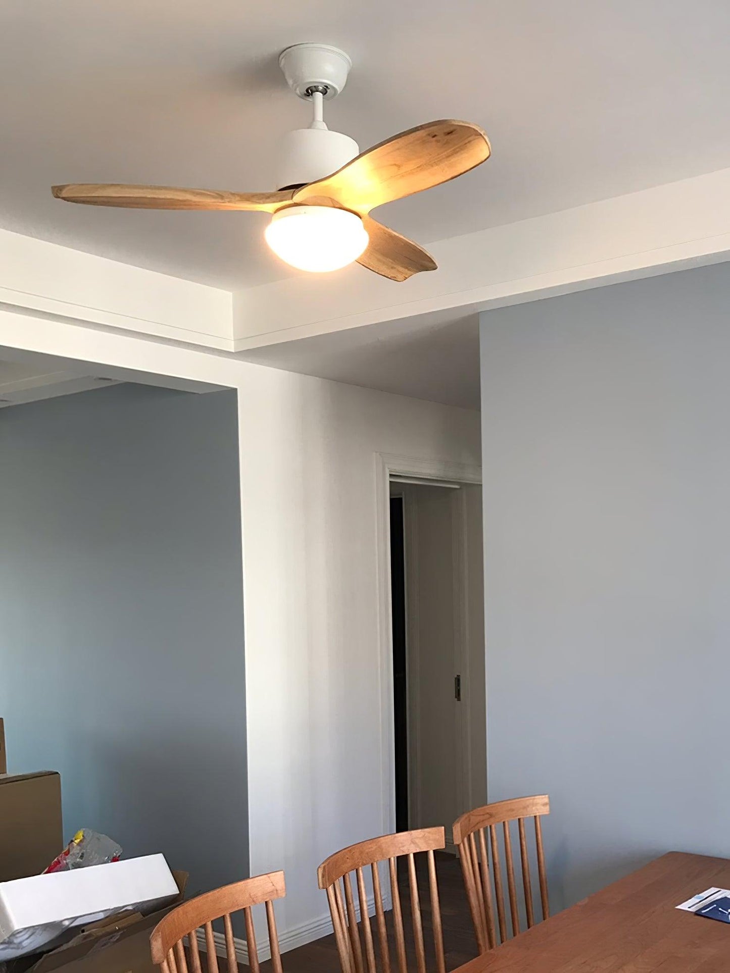Harborough 3 Ceiling Fan Light | LED Integrated | White & Wooden