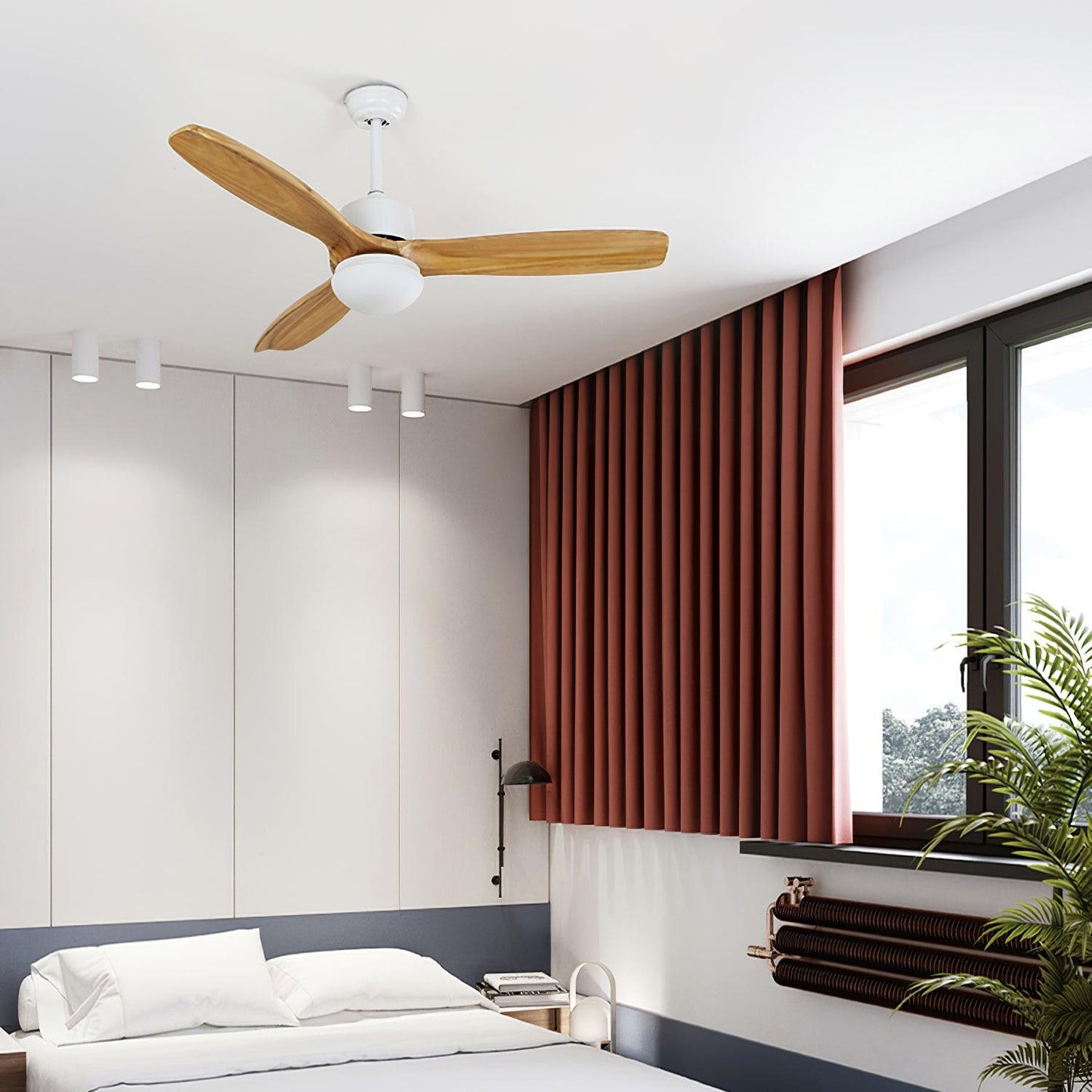 Harborough 3 Ceiling Fan Light | LED Integrated | White & Wooden