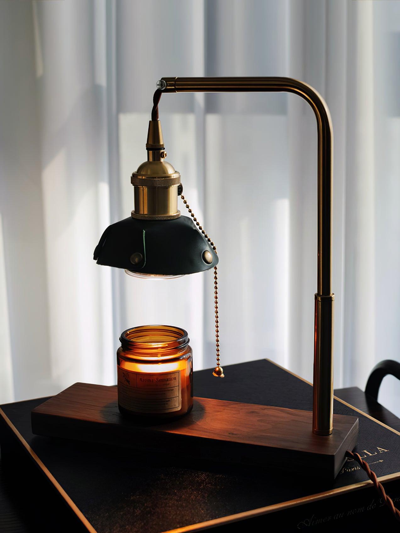 Harnik Retro Table Lamp | Wooden, Iron & Leather | Gold, Brown, Walnut Finishes