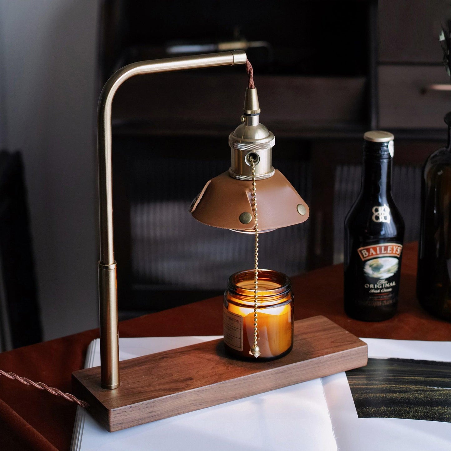 Harnik Retro Table Lamp | Wooden, Iron & Leather | Gold, Brown, Walnut Finishes