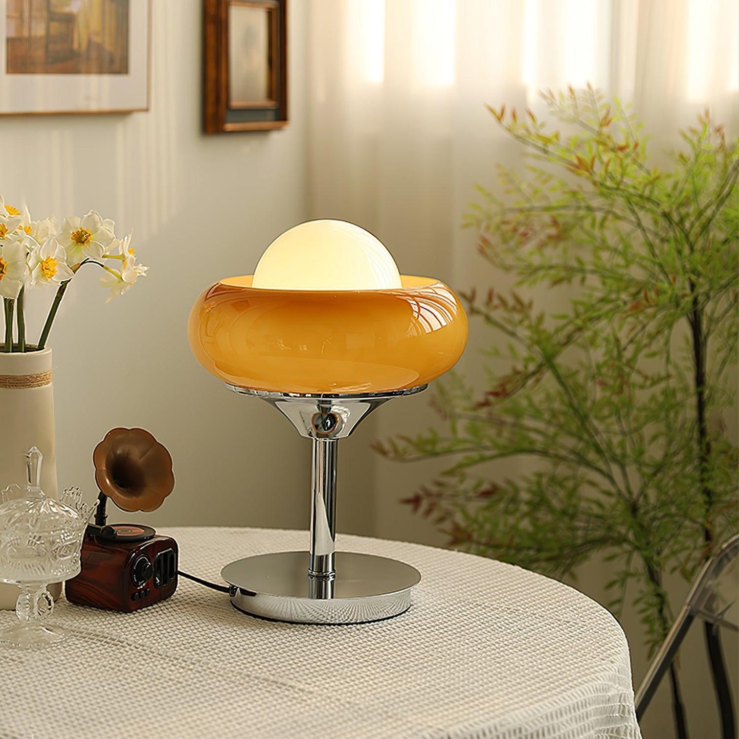 Table Lamp | Chrome Metal & Glass | Vintage Design