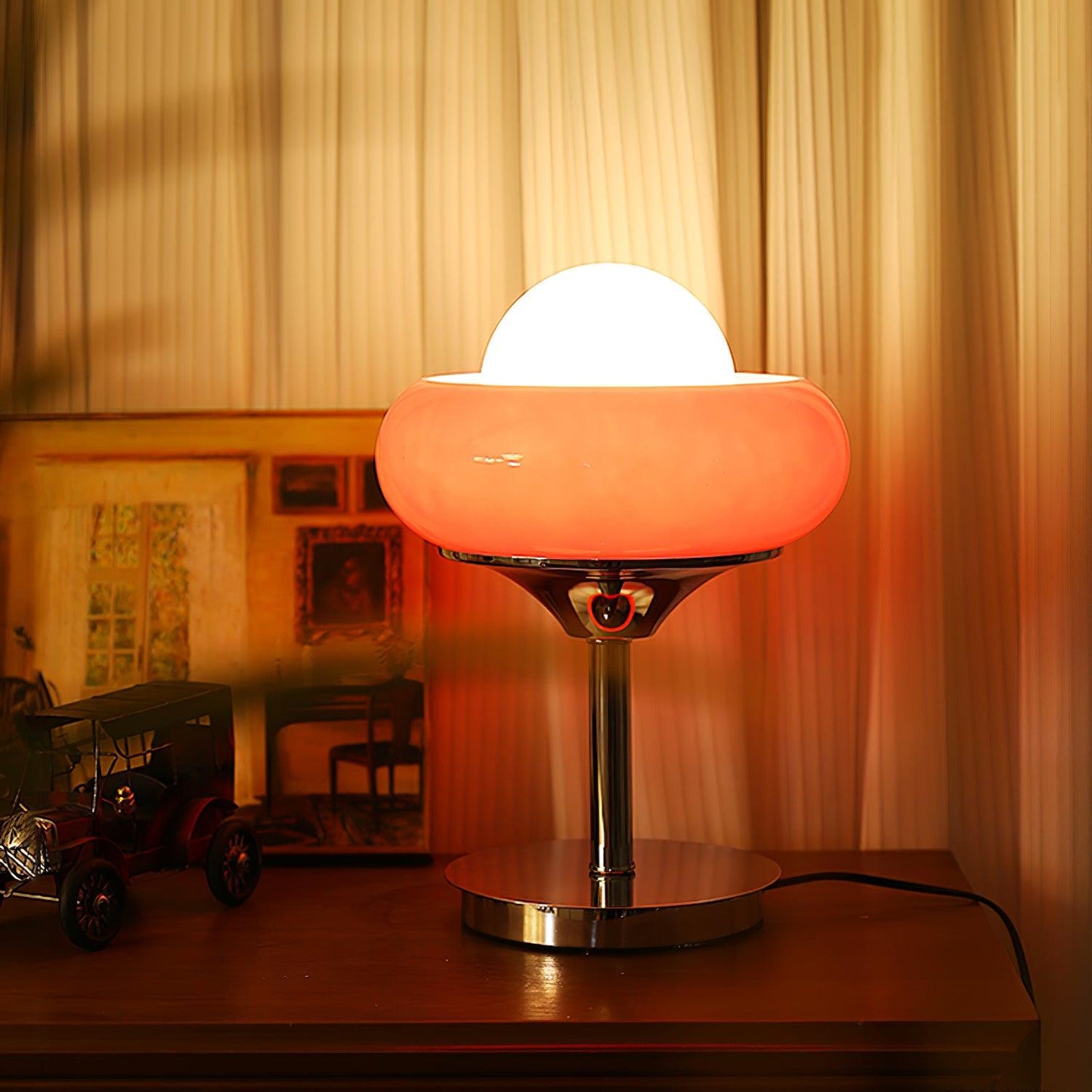 Table Lamp | Chrome Metal & Glass | Vintage Design