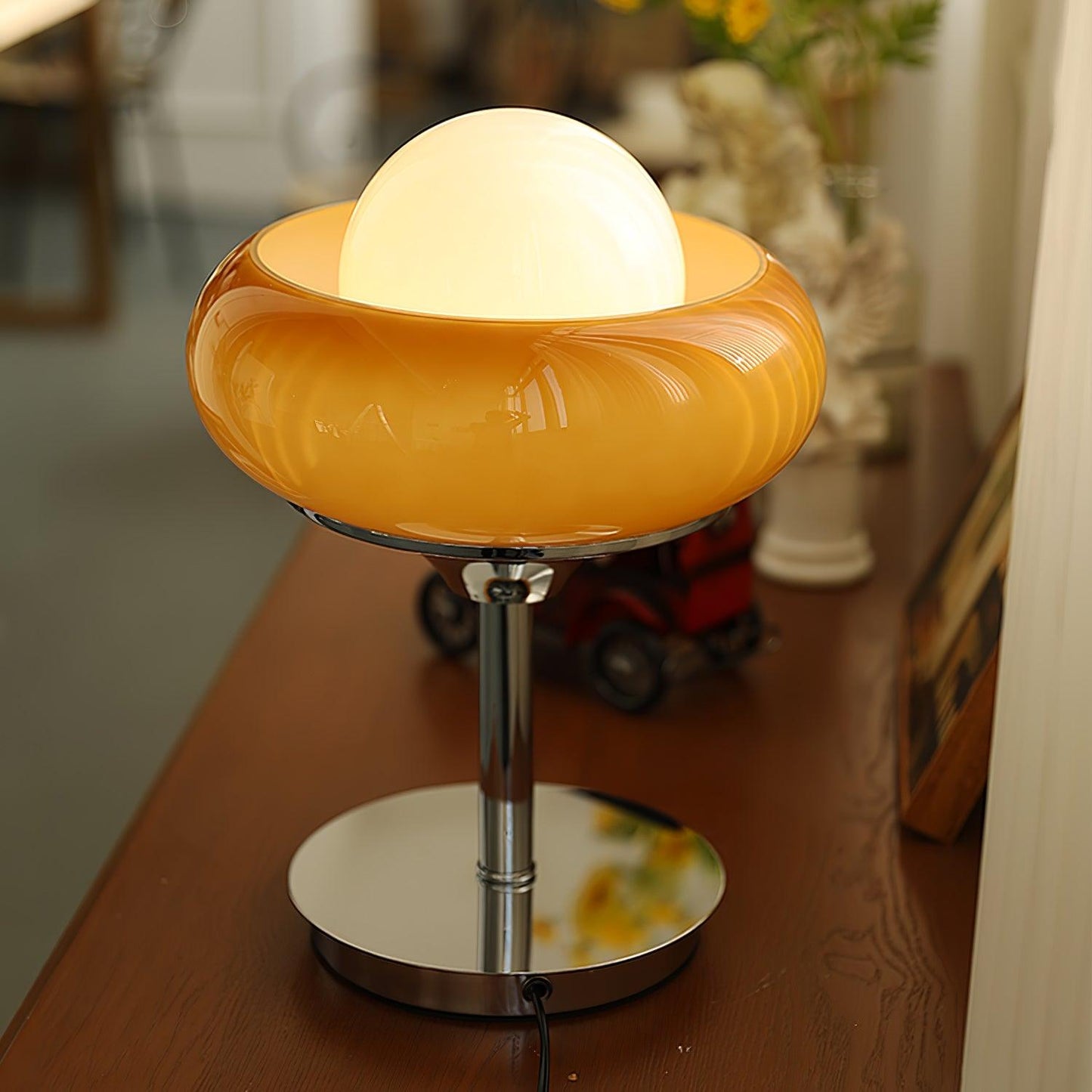 Table Lamp | Chrome Metal & Glass | Vintage Design