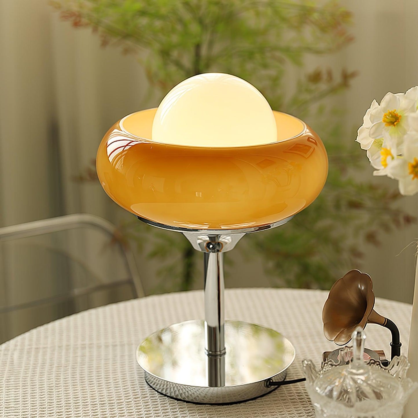 Table Lamp | Chrome Metal & Glass | Vintage Design