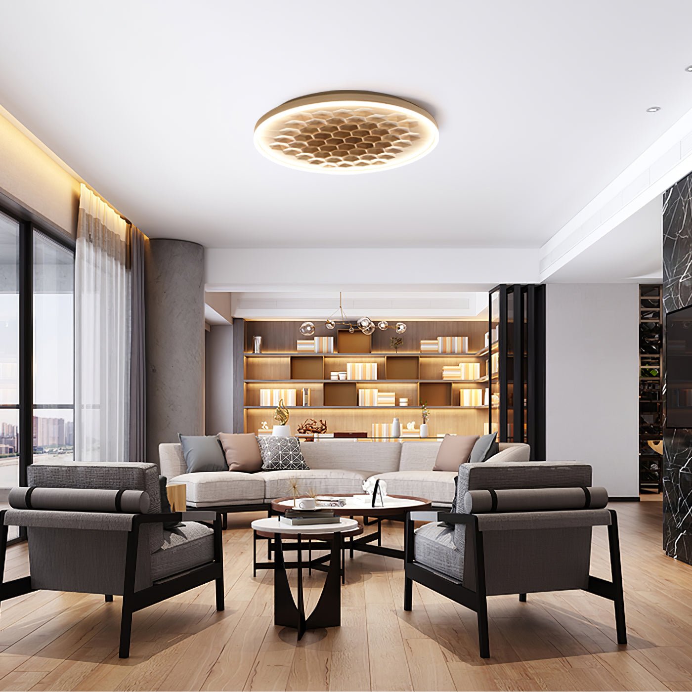 Heartwood Ceiling Lamp | Wood, Metal, Acrylic | White Shade