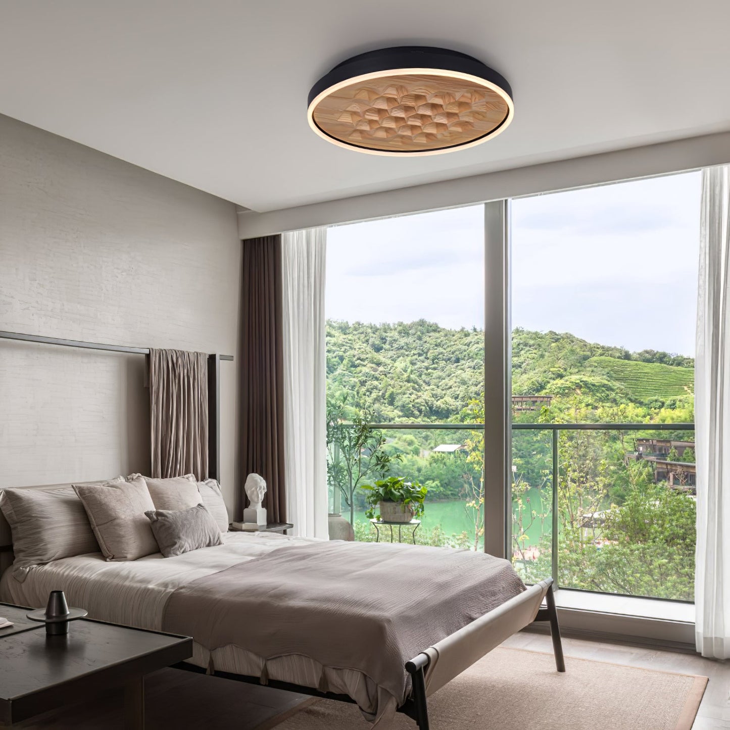 Heartwood Ceiling Lamp | Wood, Metal, Acrylic | White Shade