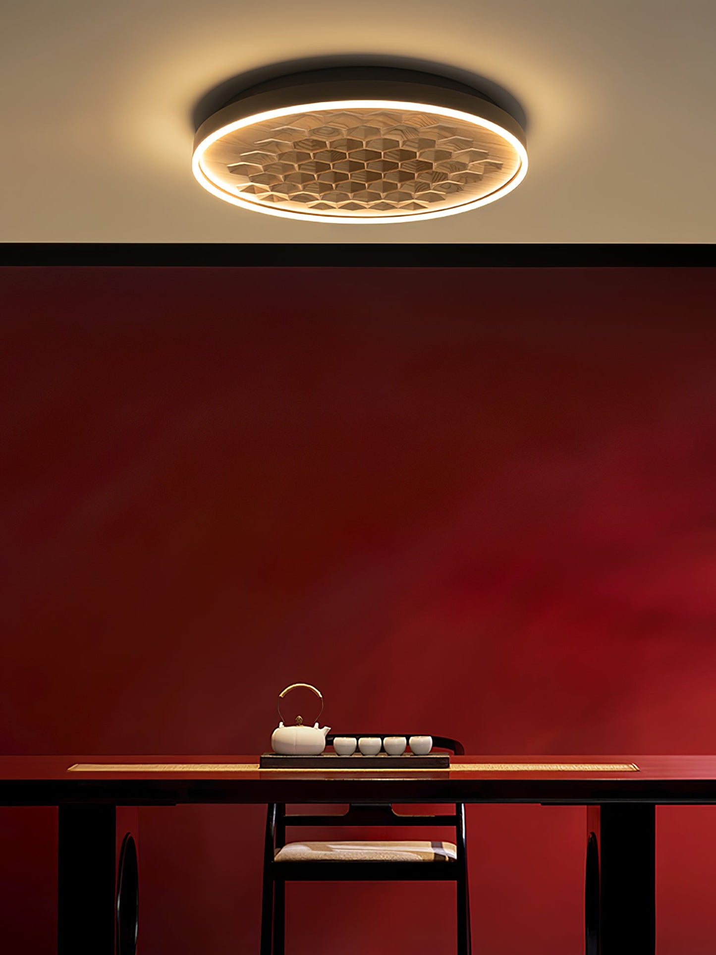 Heartwood Ceiling Lamp | Wood, Metal, Acrylic | White Shade