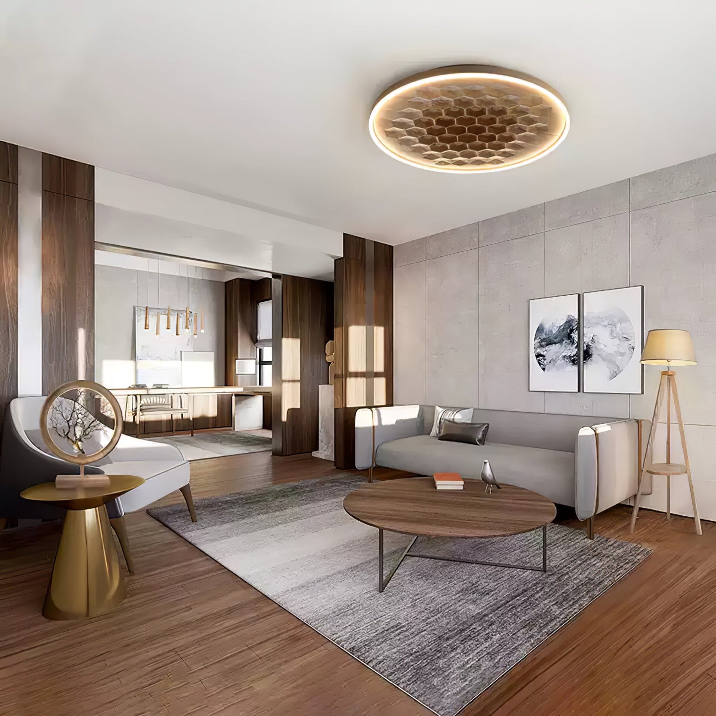Heartwood Ceiling Lamp | Wood, Metal, Acrylic | White Shade