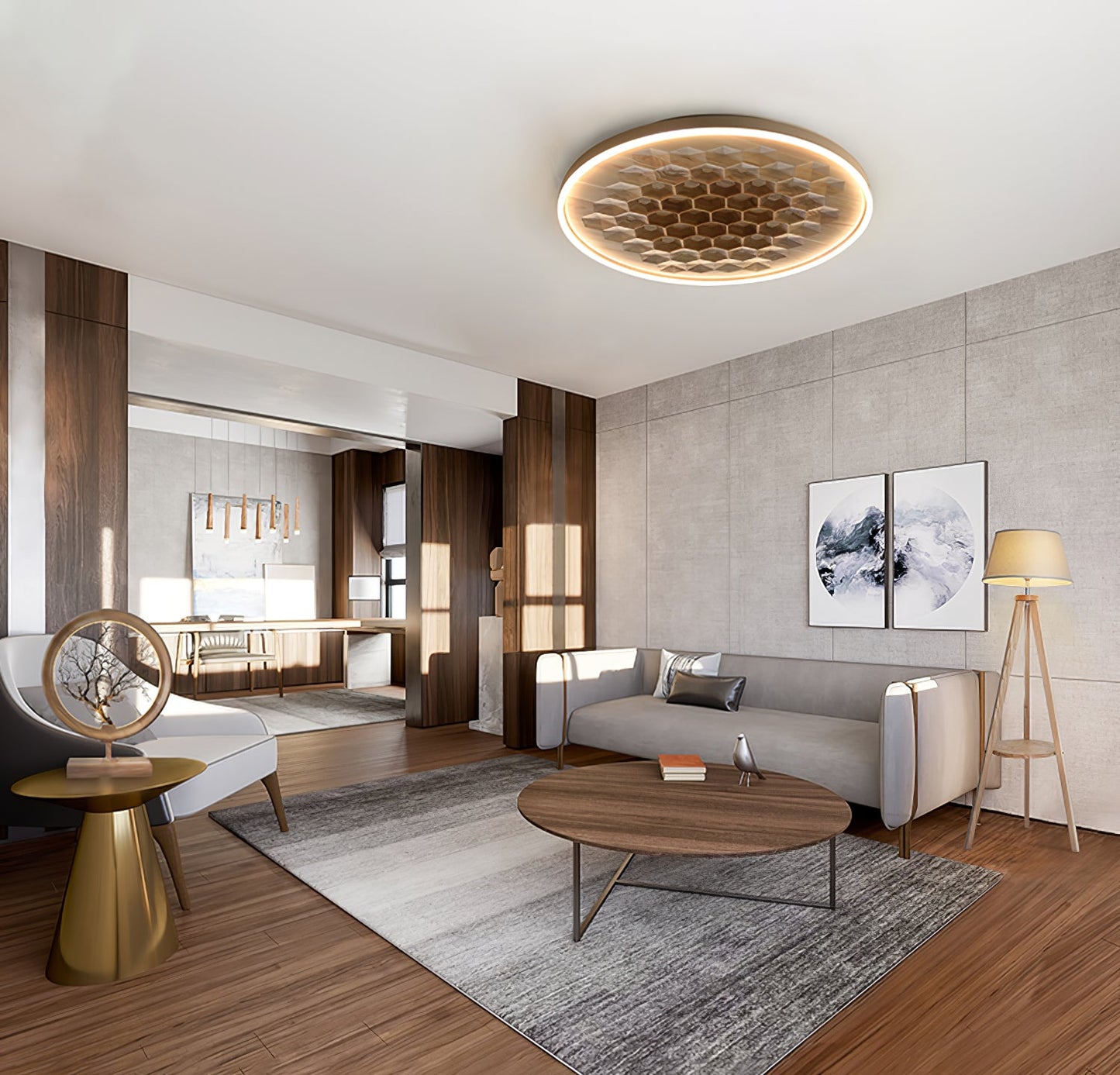 Heartwood Ceiling Lamp | Wood, Metal, Acrylic | White Shade