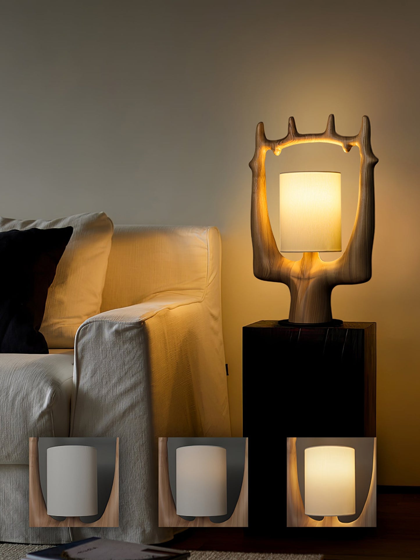 Antler Table Lamp | Wood, Metal, Fabric | Walnut, Black, White