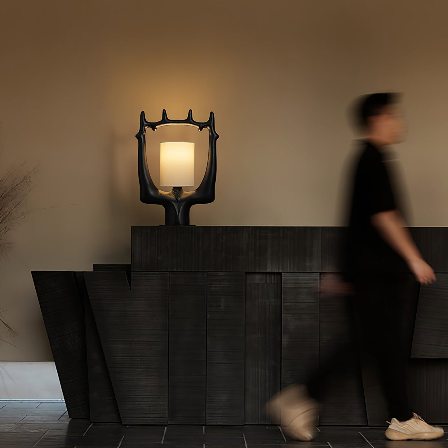 Antler Table Lamp | Wood, Metal, Fabric | Walnut, Black, White