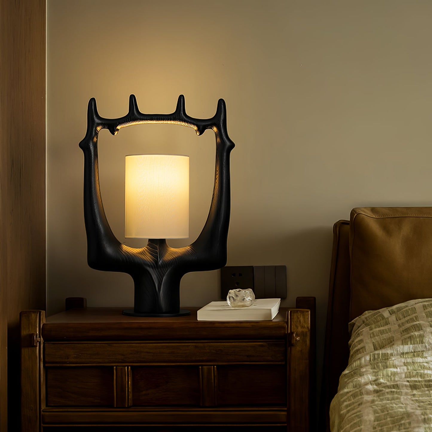Antler Table Lamp | Wood, Metal, Fabric | Walnut, Black, White