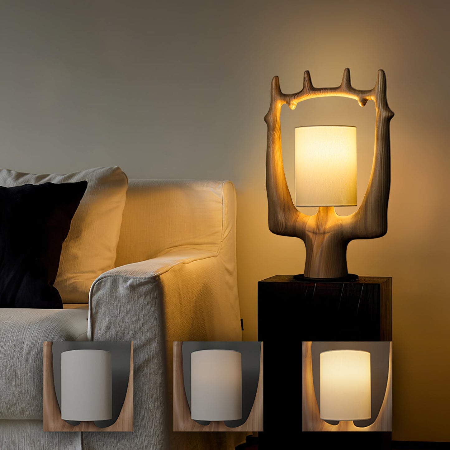 Antler Table Lamp | Wood, Metal, Fabric | Walnut, Black, White