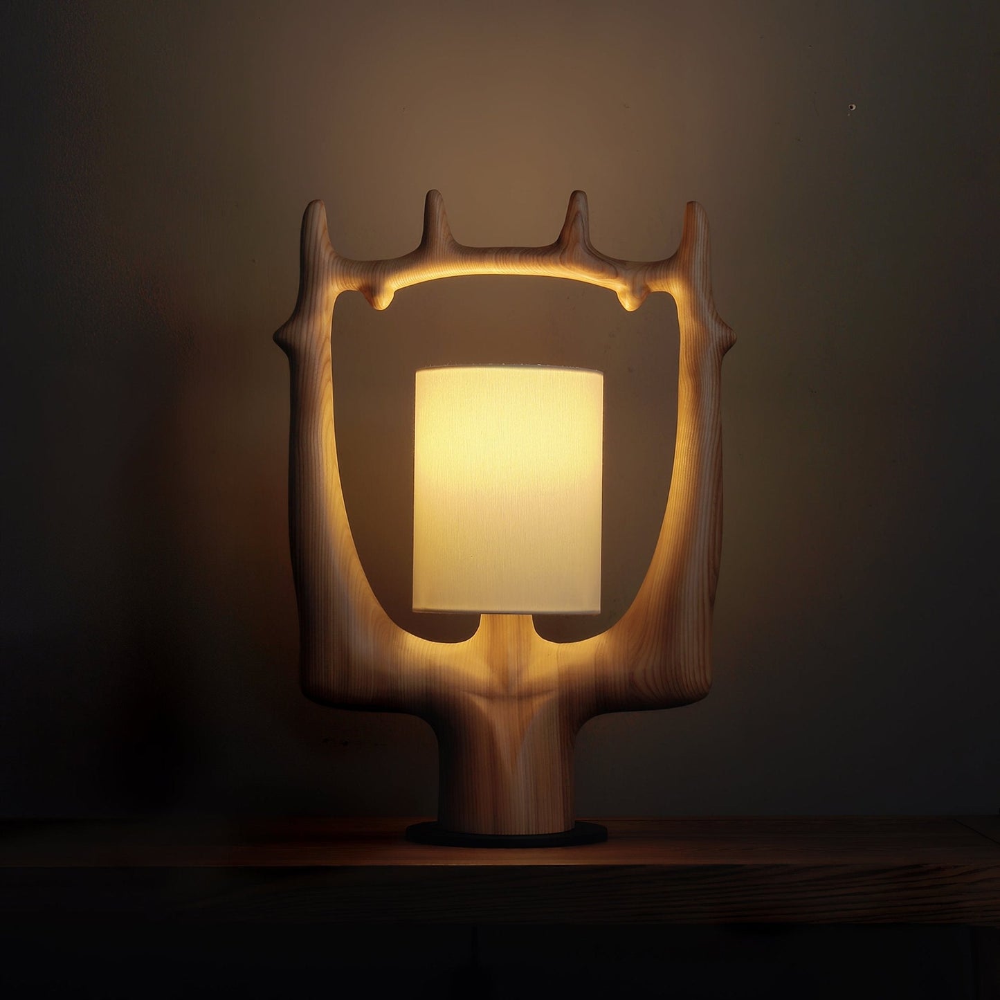 Antler Table Lamp | Wood, Metal, Fabric | Walnut, Black, White