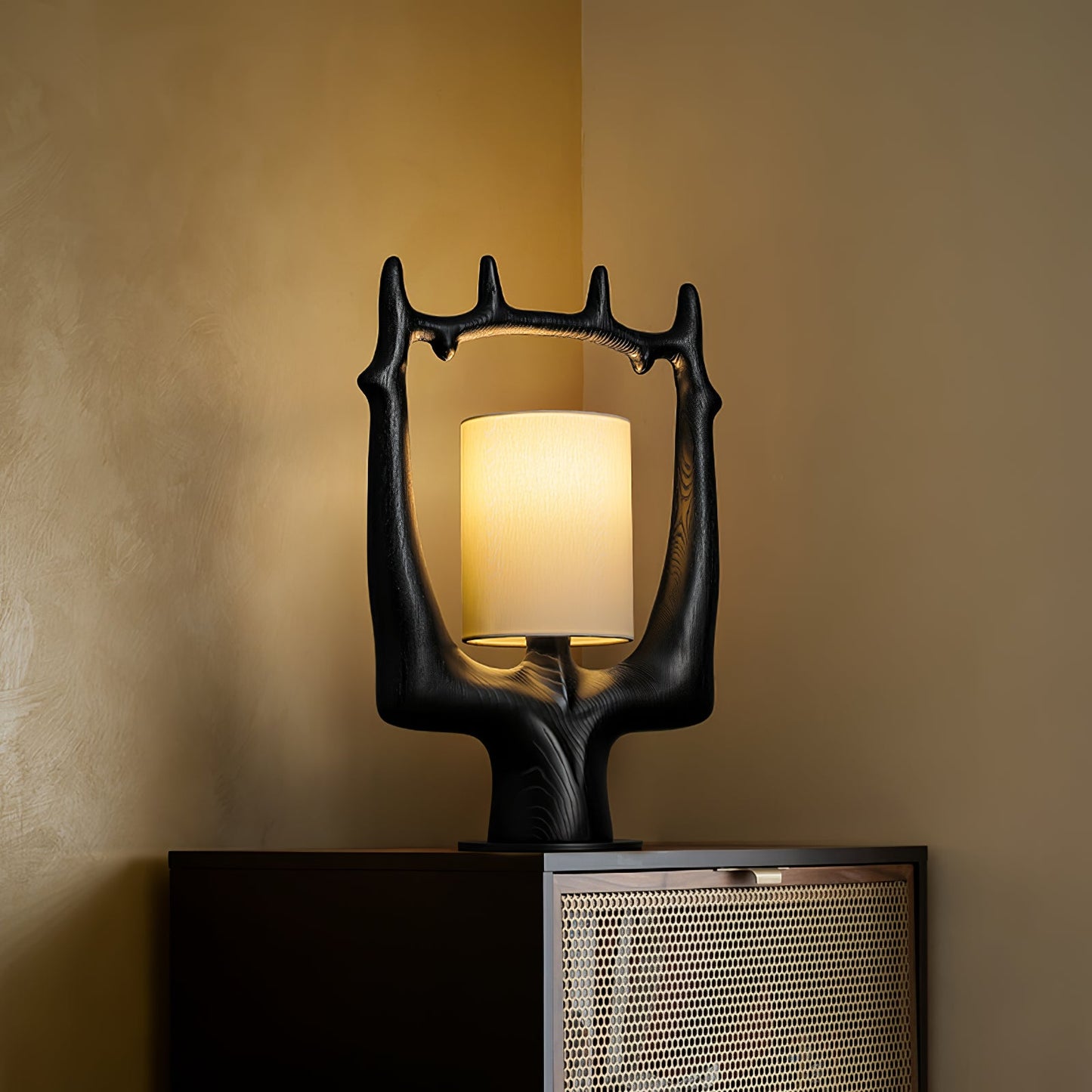 Antler Table Lamp | Wood, Metal, Fabric | Walnut, Black, White