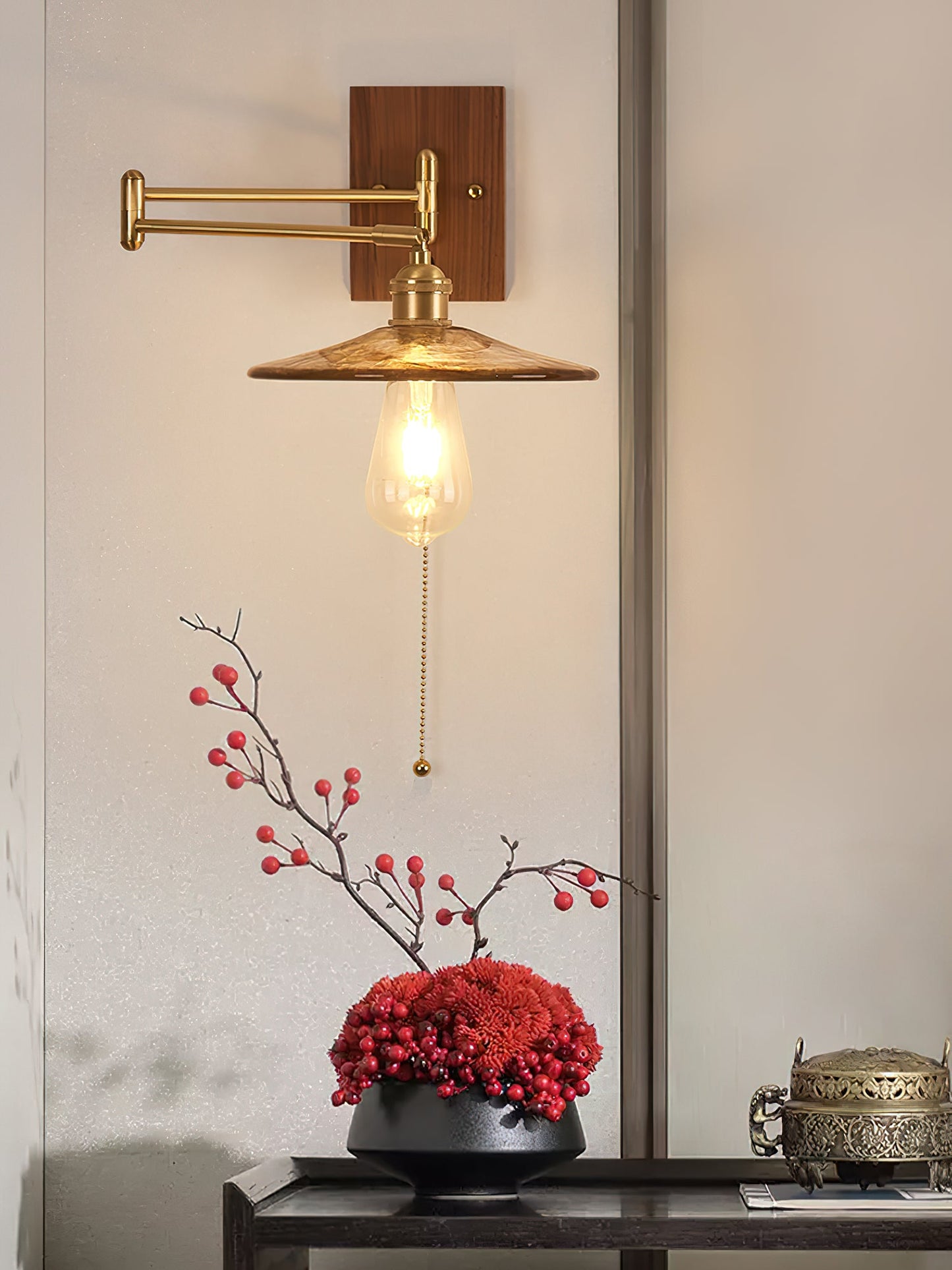 Heritage Walnut Wall Lamp | Wooden Base & Brass Accents | Various Sizes