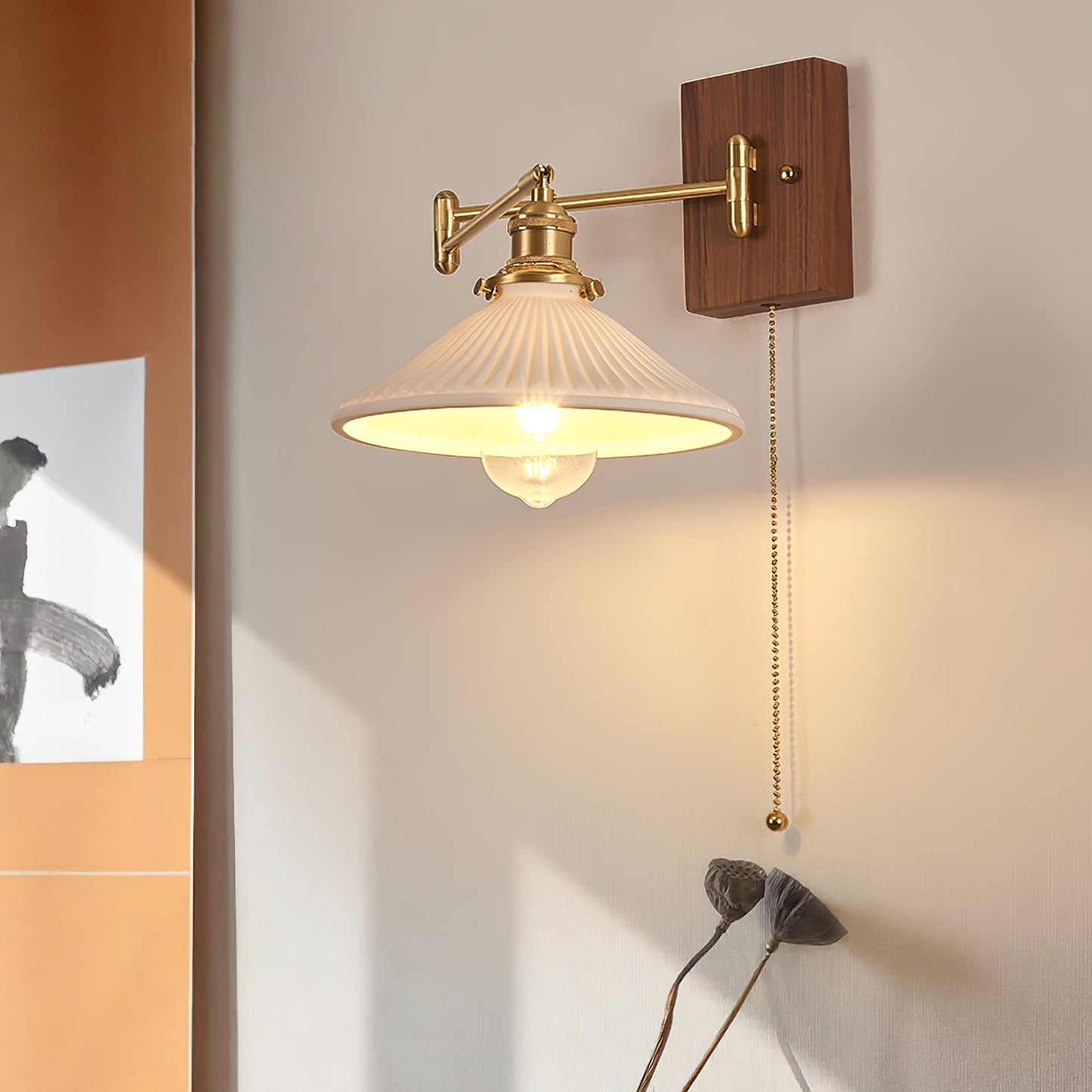 Heritage Walnut Wall Lamp | Wooden Base & Brass Accents | Various Sizes