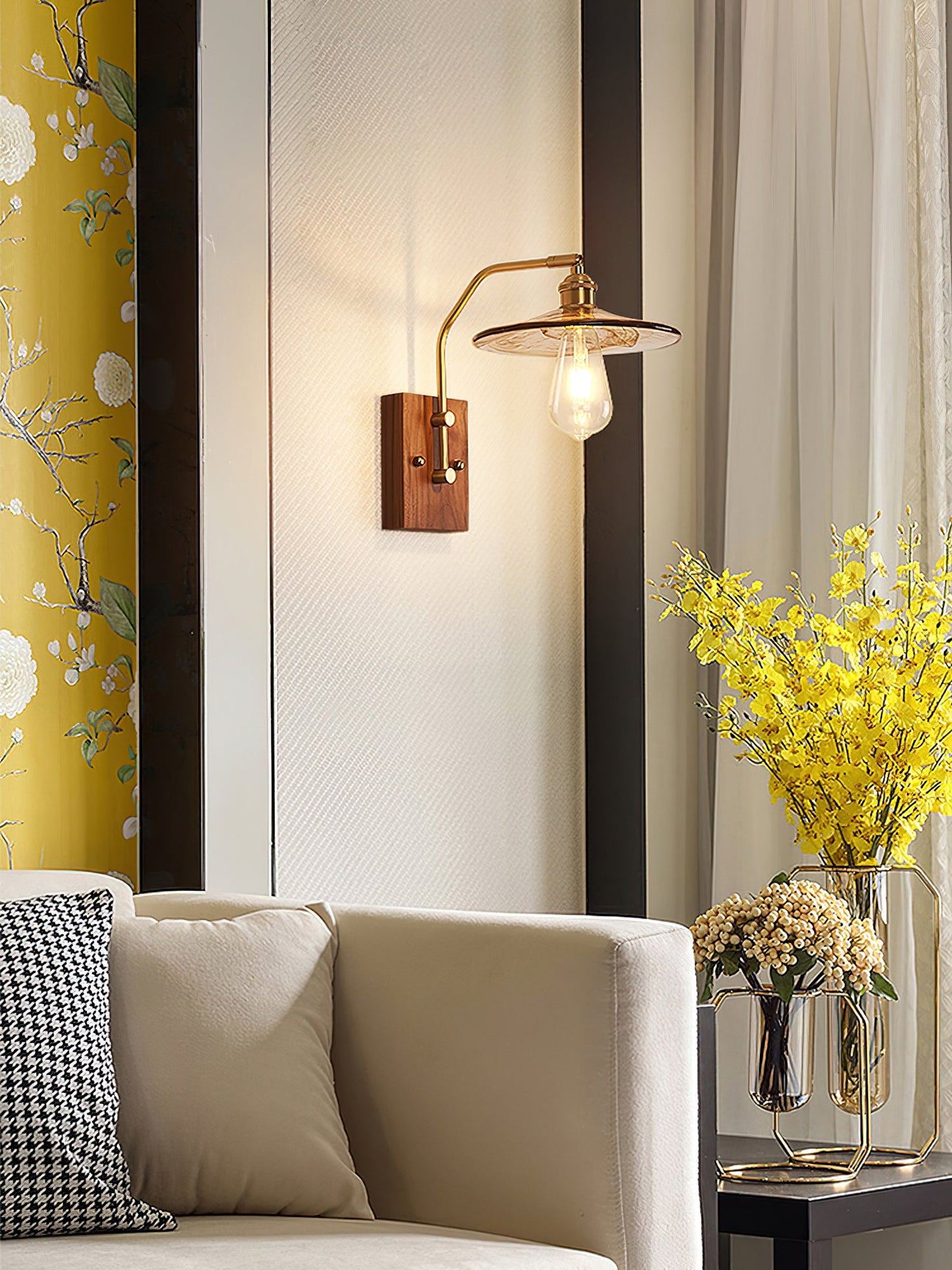 Heritage Walnut Wall Lamp | Wooden Base & Brass Accents | Various Sizes