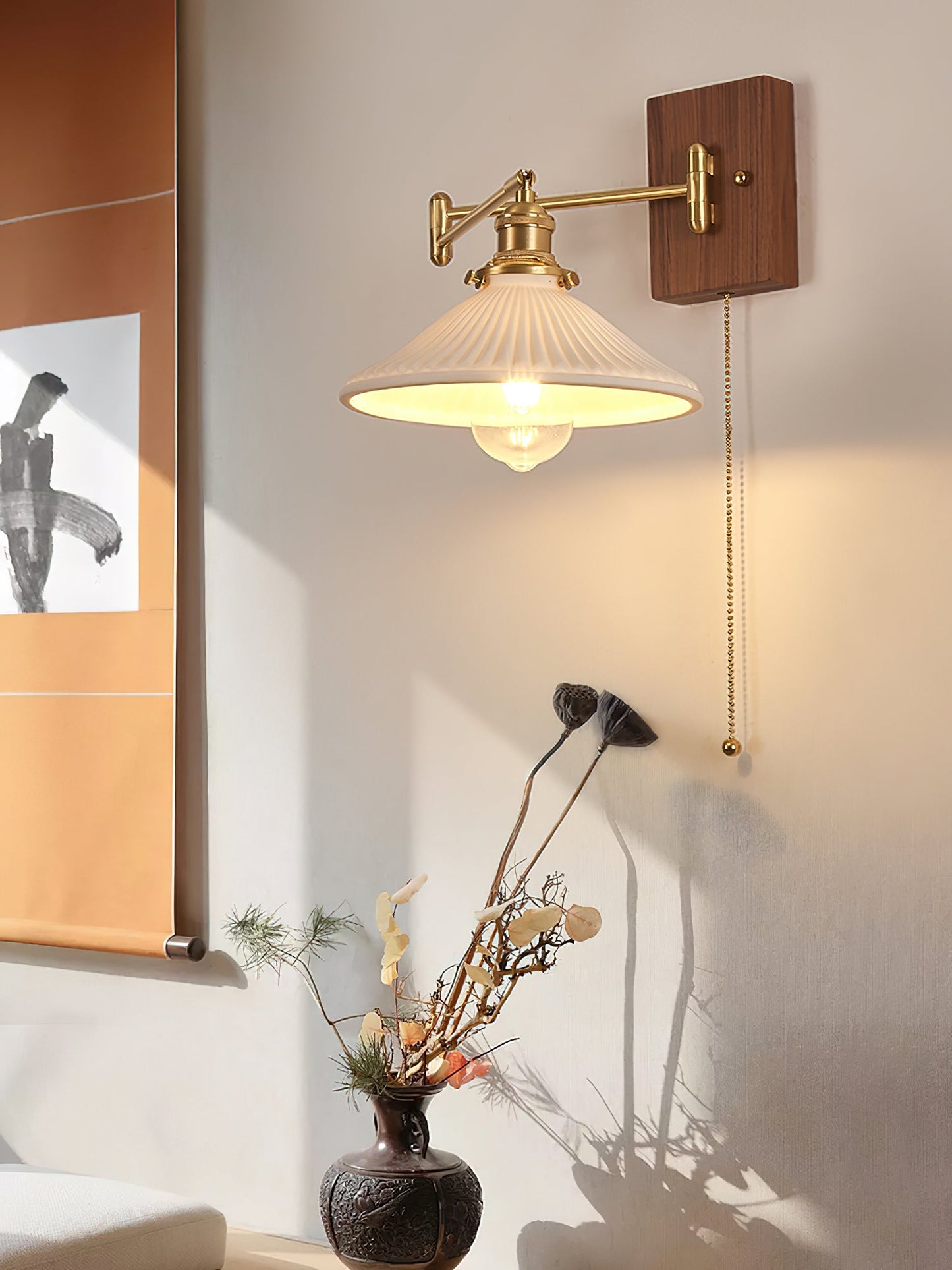 Heritage Walnut Wall Lamp | Wooden Base & Brass Accents | Various Sizes