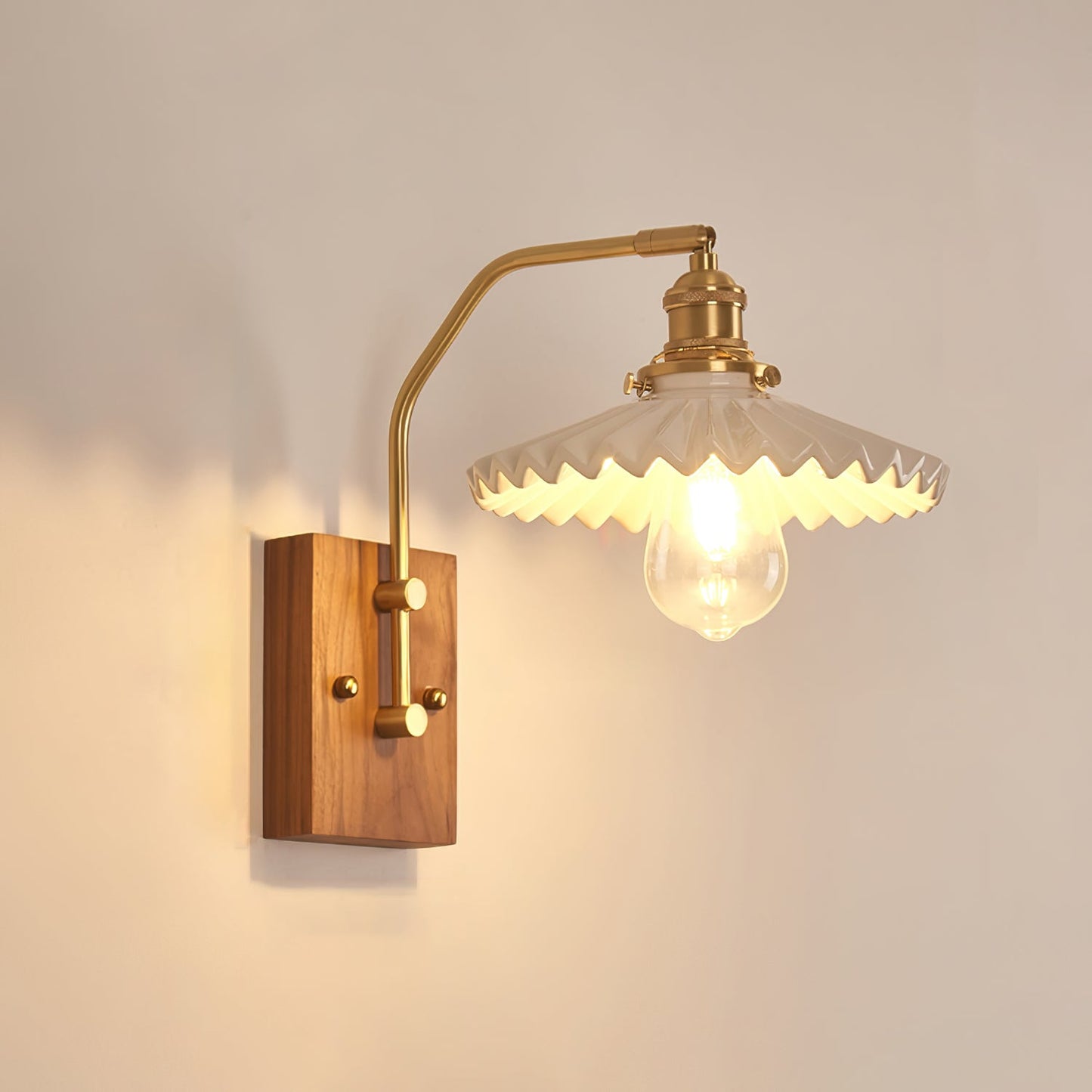 Heritage Walnut Wall Lamp | Wooden Base & Brass Accents | Various Sizes