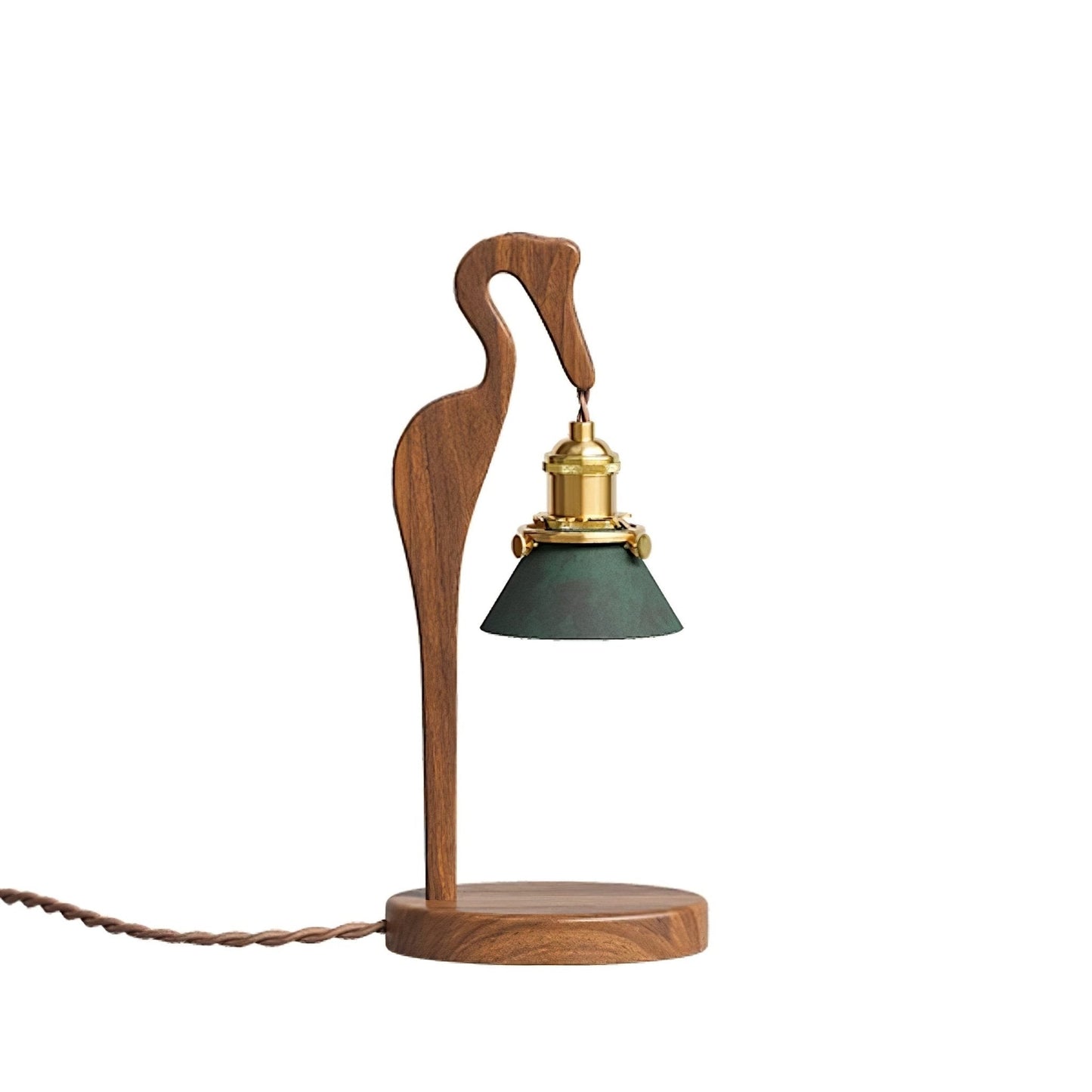 Heron Glow Candle Warmer Lamp | Wood & Brass | Green Shade