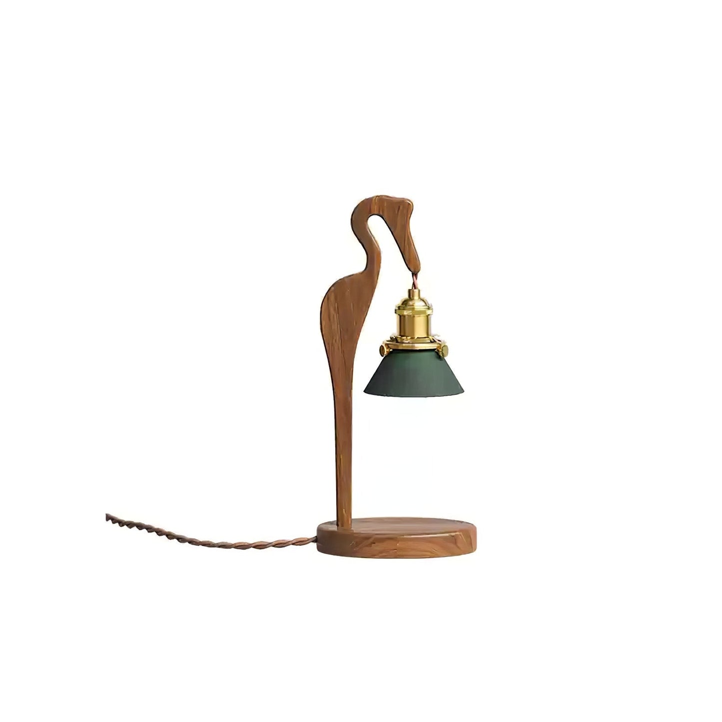 Heron Glow Candle Warmer Lamp | Wood & Brass | Green Shade