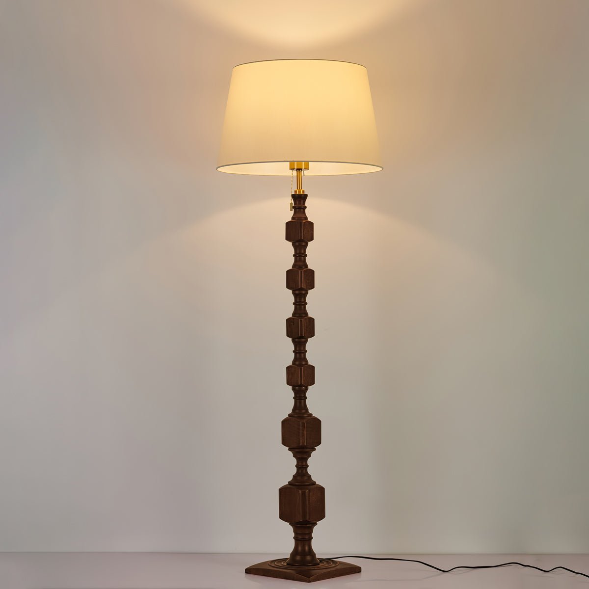 Hexas Floor Lamp | Wood & Metal | Gold and Walnut