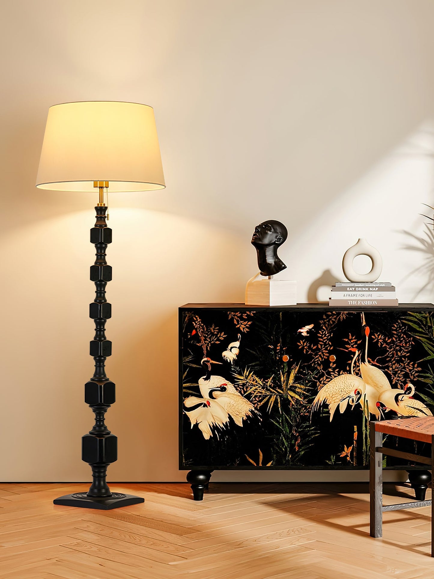 Hexas Floor Lamp | Wood & Metal | Gold and Walnut