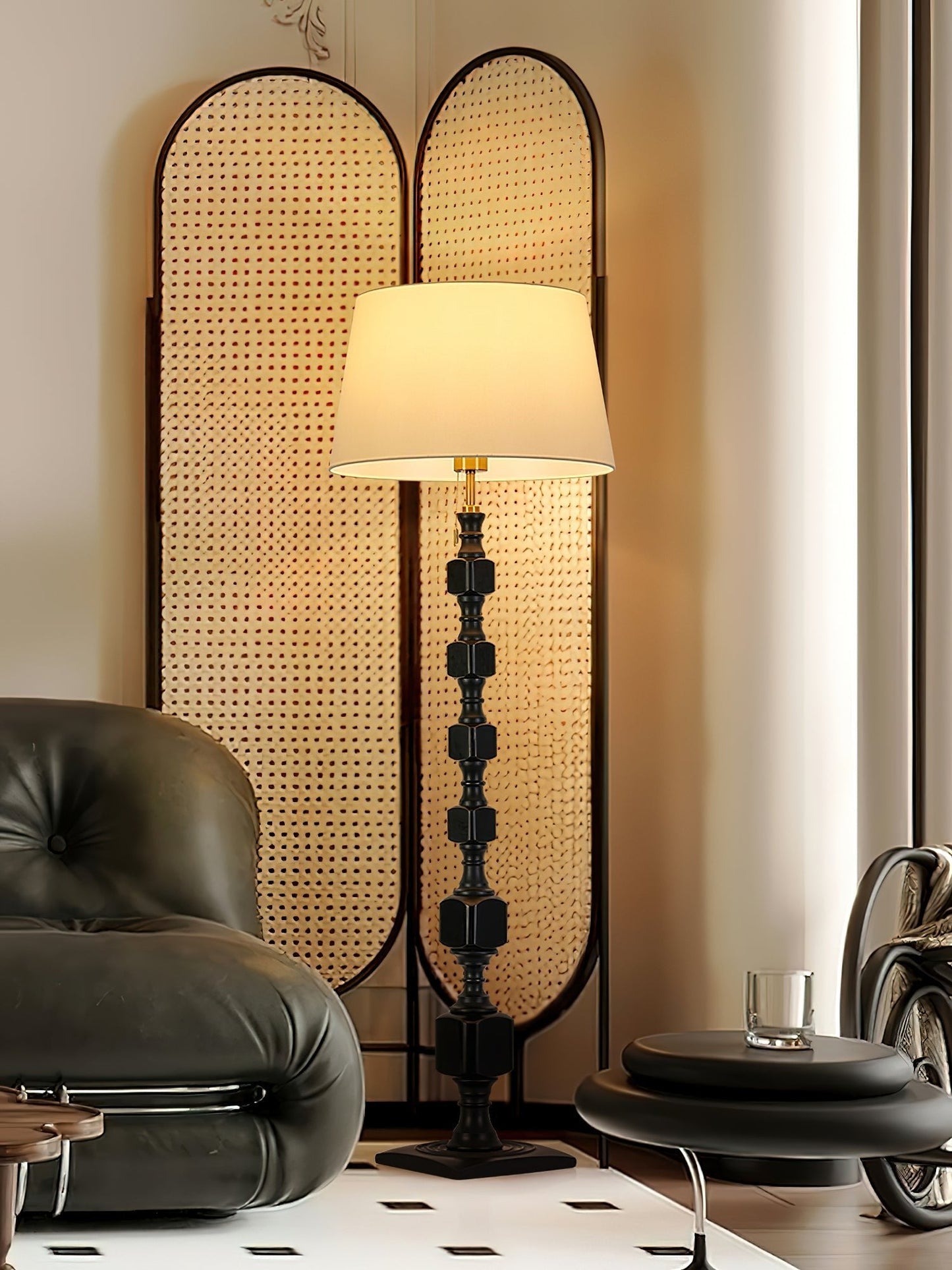 Hexas Floor Lamp | Wood & Metal | Gold and Walnut