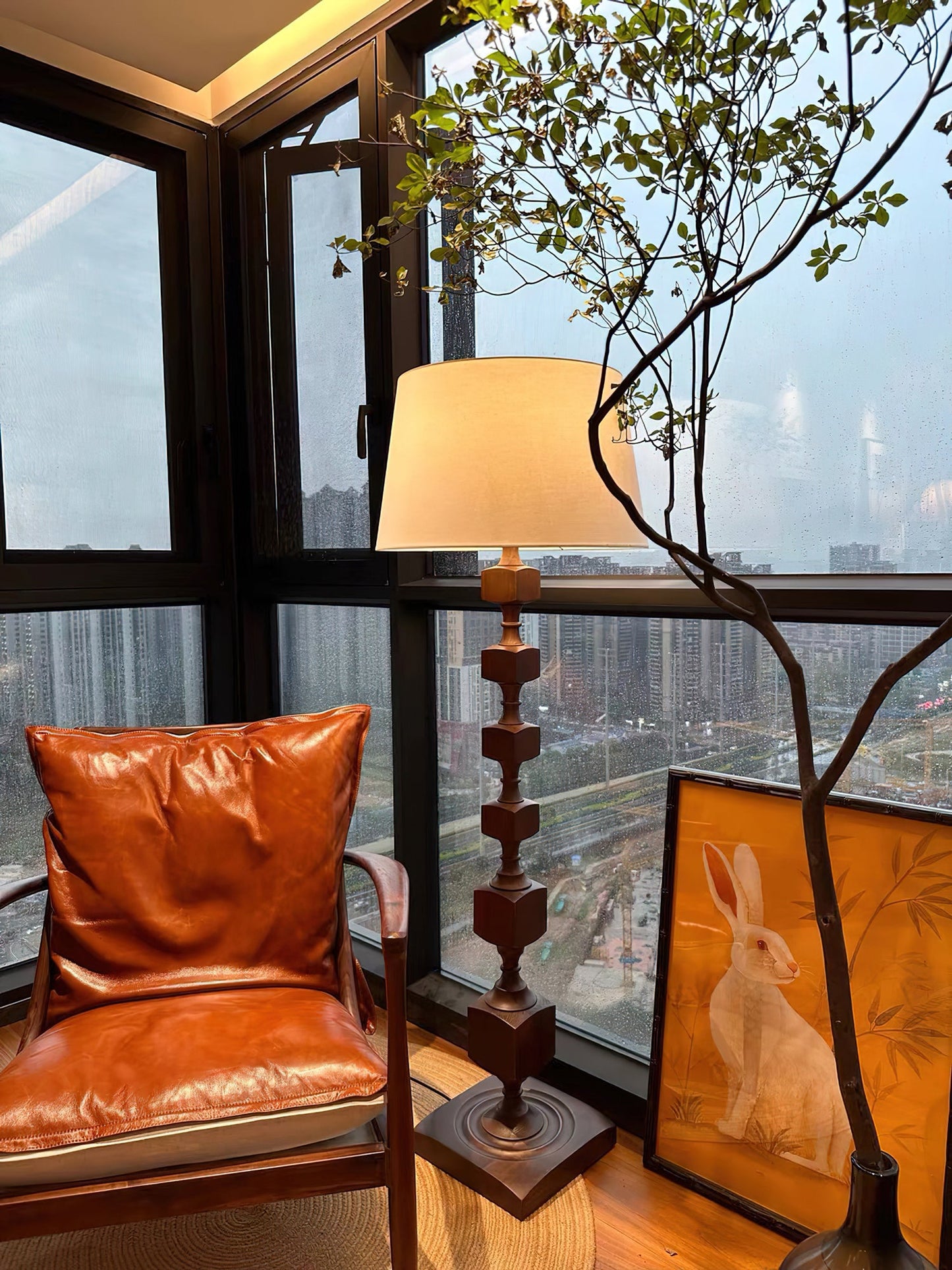 Hexas Floor Lamp | Wood & Metal | Gold and Walnut