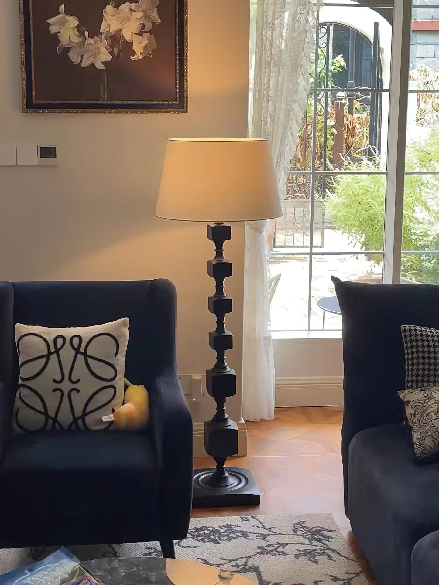 Hexas Floor Lamp | Wood & Metal | Gold and Walnut