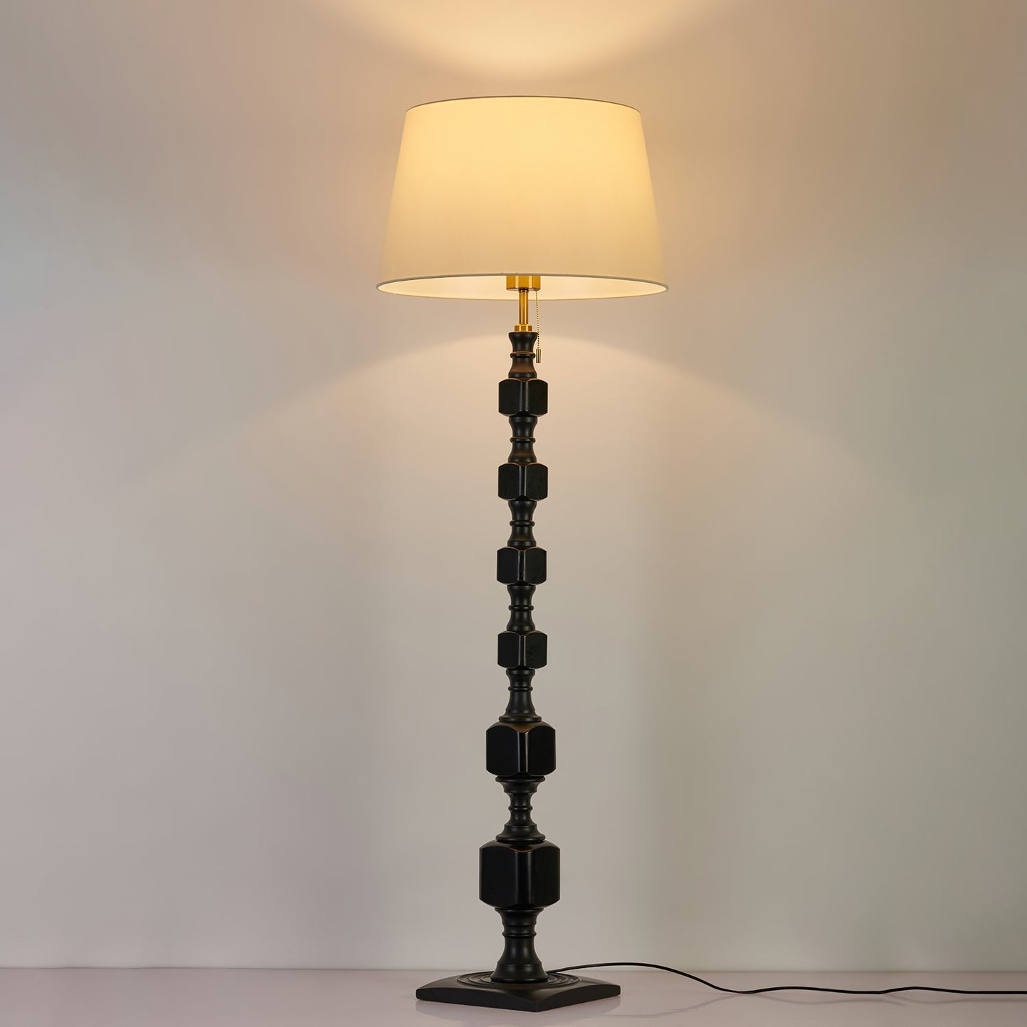 Hexas Floor Lamp | Wood & Metal | Gold and Walnut