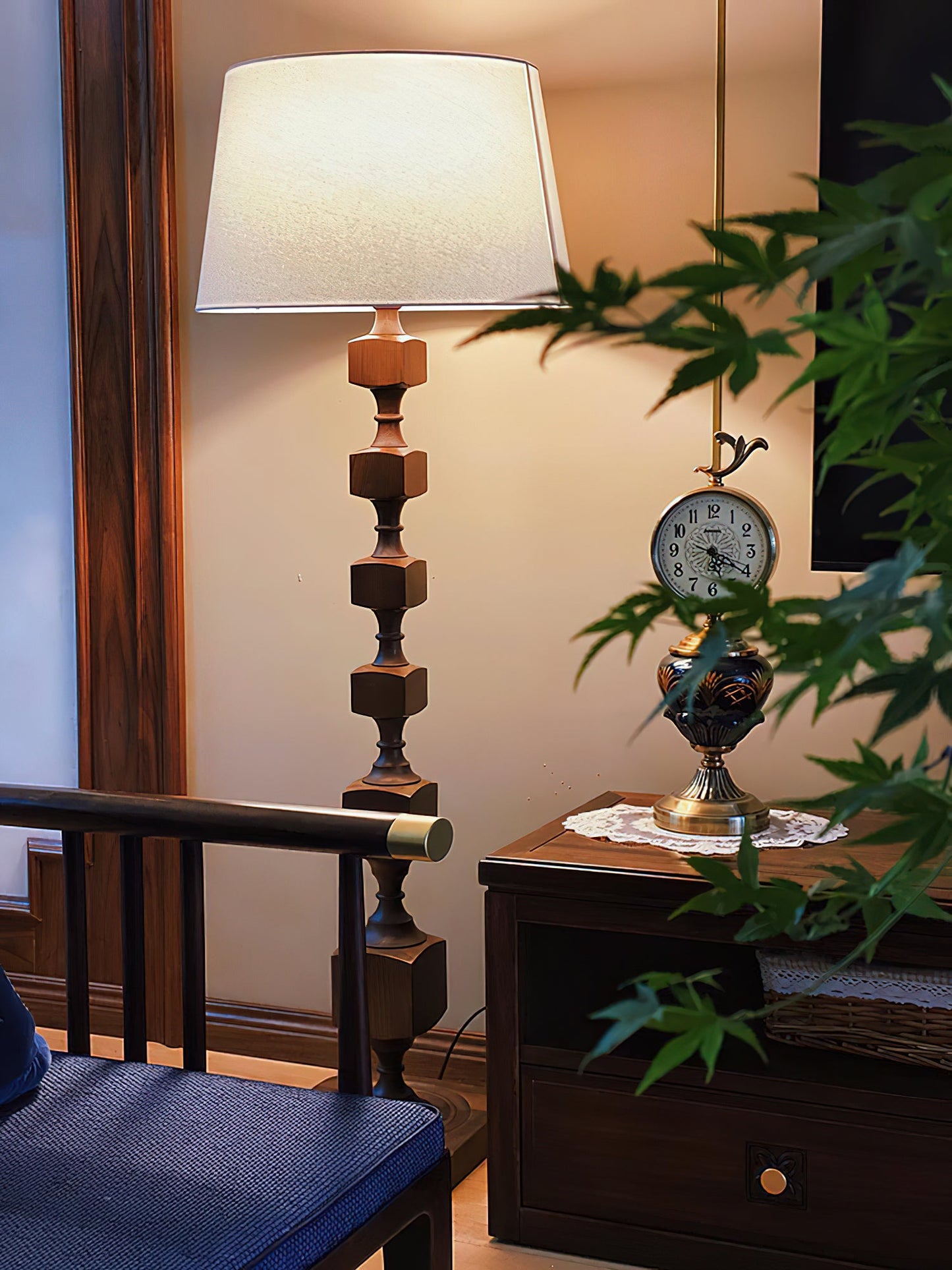 Hexas Floor Lamp | Wood & Metal | Gold and Walnut