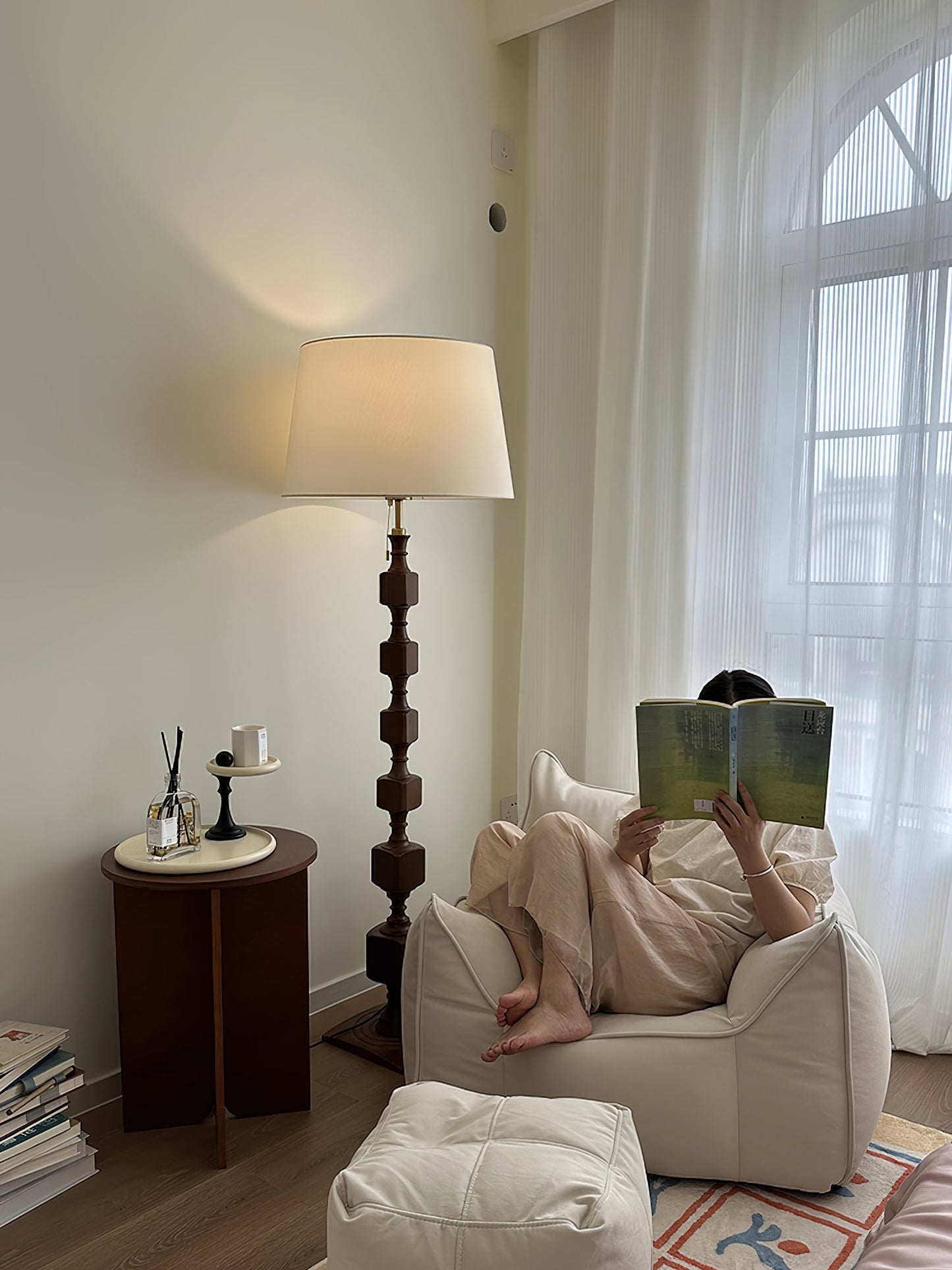Hexas Floor Lamp | Wood & Metal | Gold and Walnut