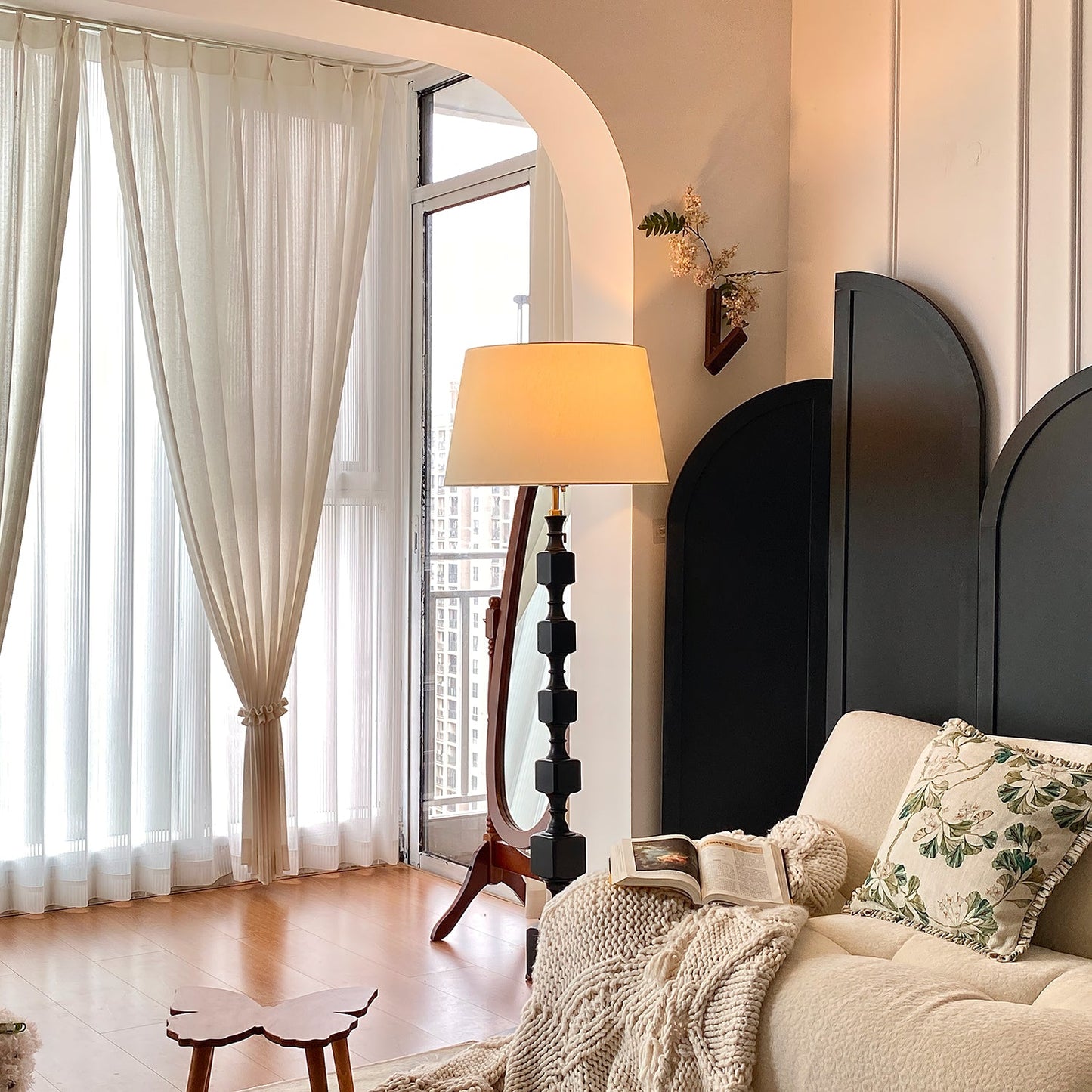 Hexas Floor Lamp | Wood & Metal | Gold and Walnut
