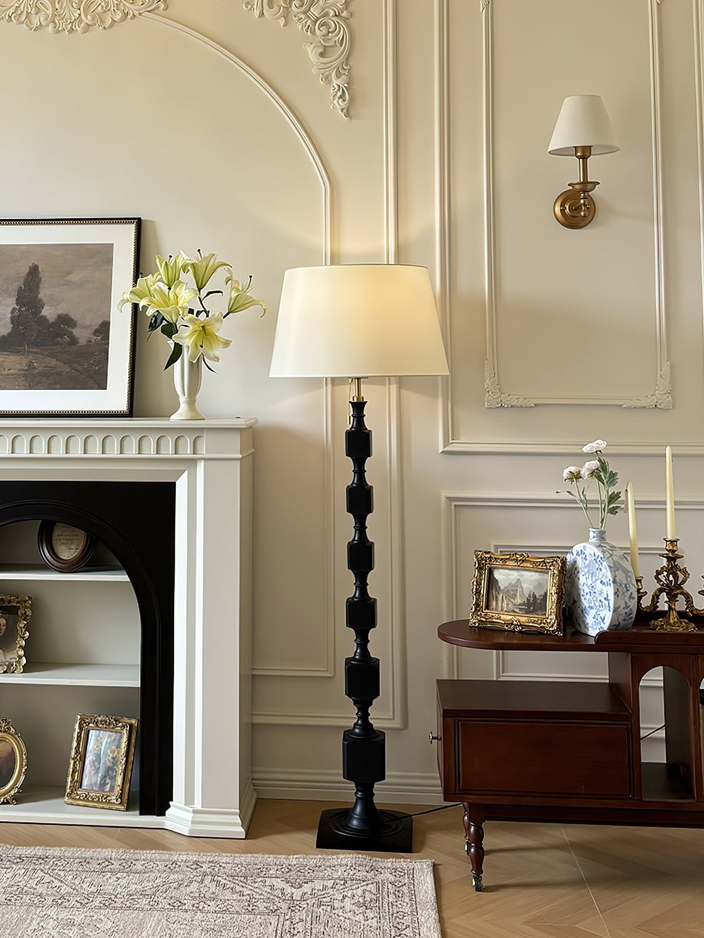 Hexas Floor Lamp | Wood & Metal | Gold and Walnut