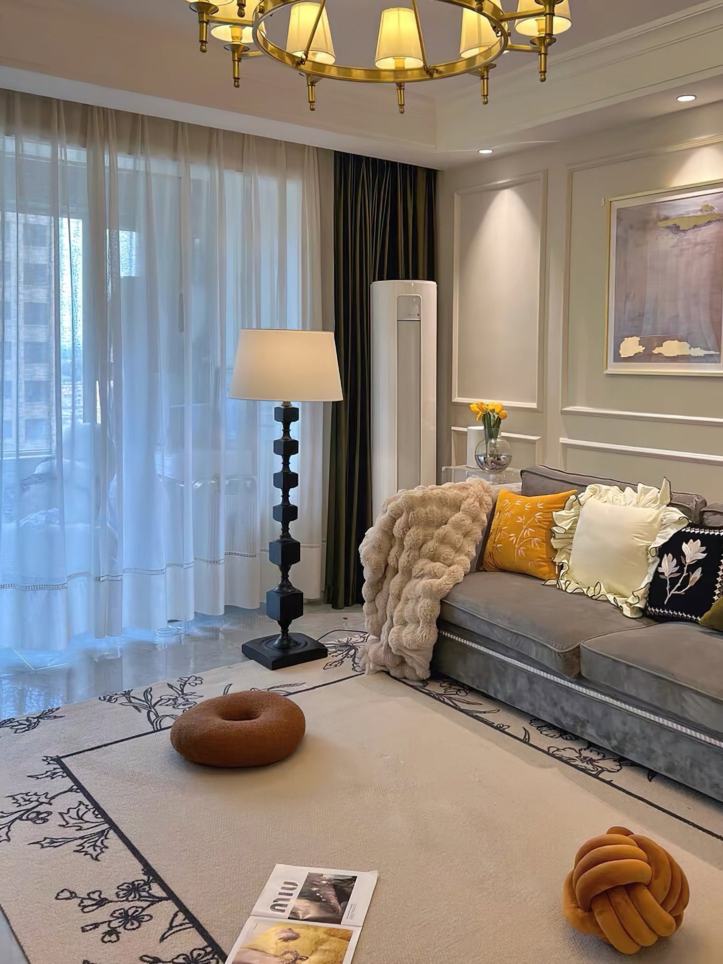Hexas Floor Lamp | Wood & Metal | Gold and Walnut