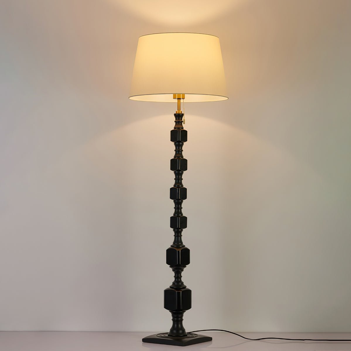Hexas Floor Lamp | Wood & Metal | Gold and Walnut