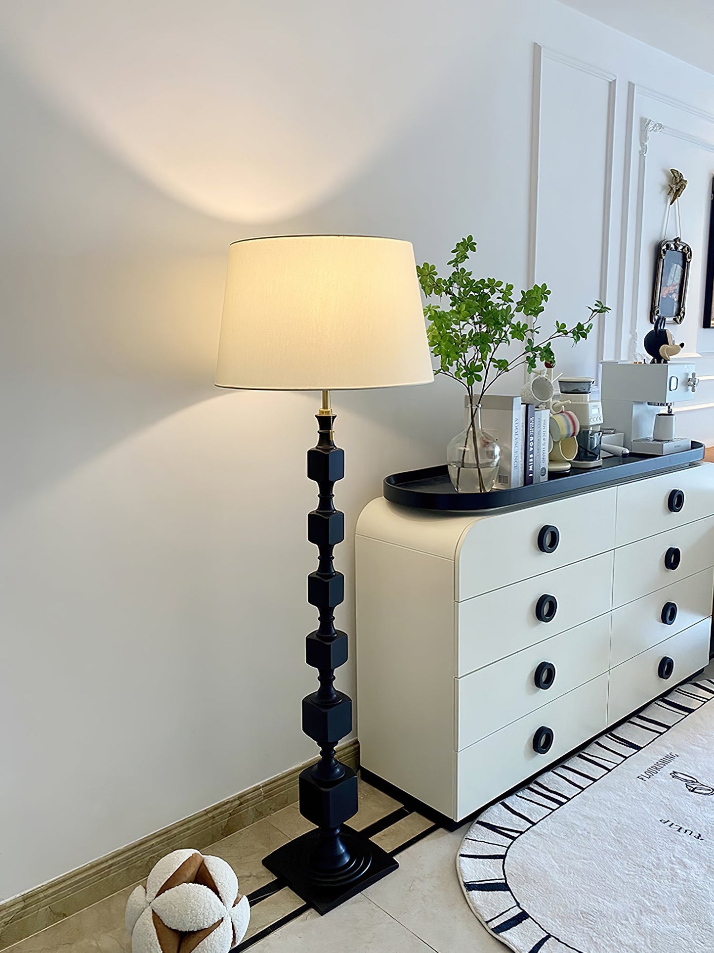 Hexas Floor Lamp | Wood & Metal | Gold and Walnut